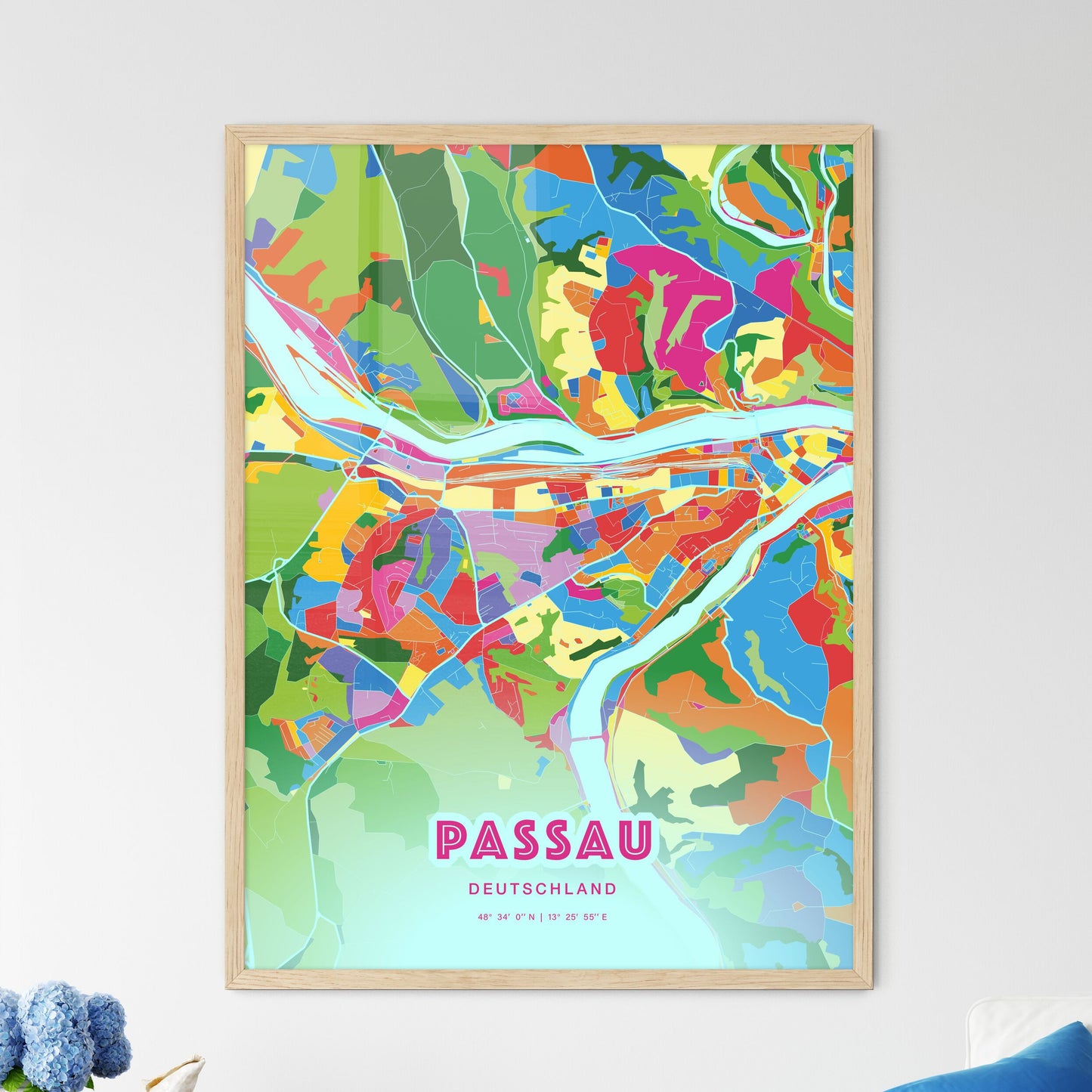 Colorful PASSAU GERMANY Fine Art Map Crazy Colors