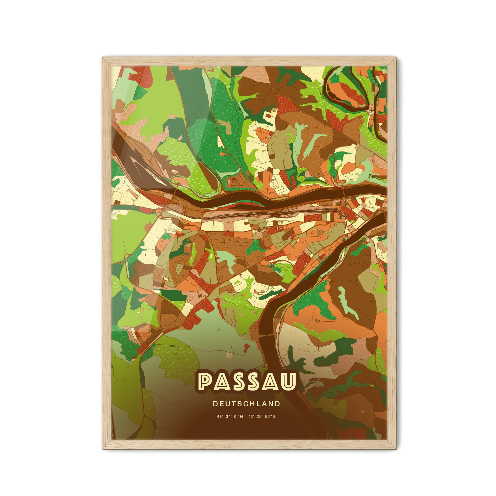 Colorful PASSAU GERMANY Fine Art Map Farmhouse