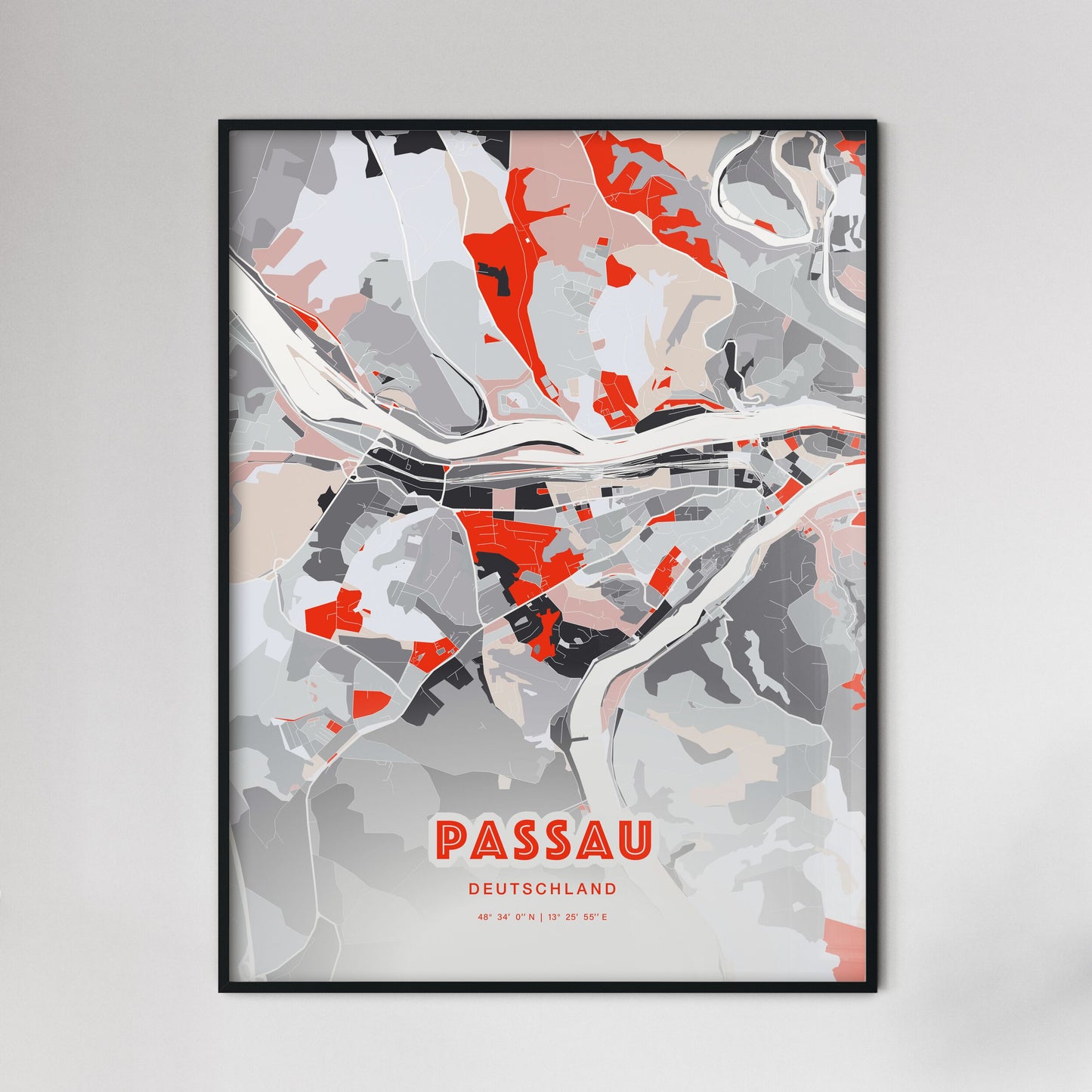 Colorful PASSAU GERMANY Fine Art Map Modern