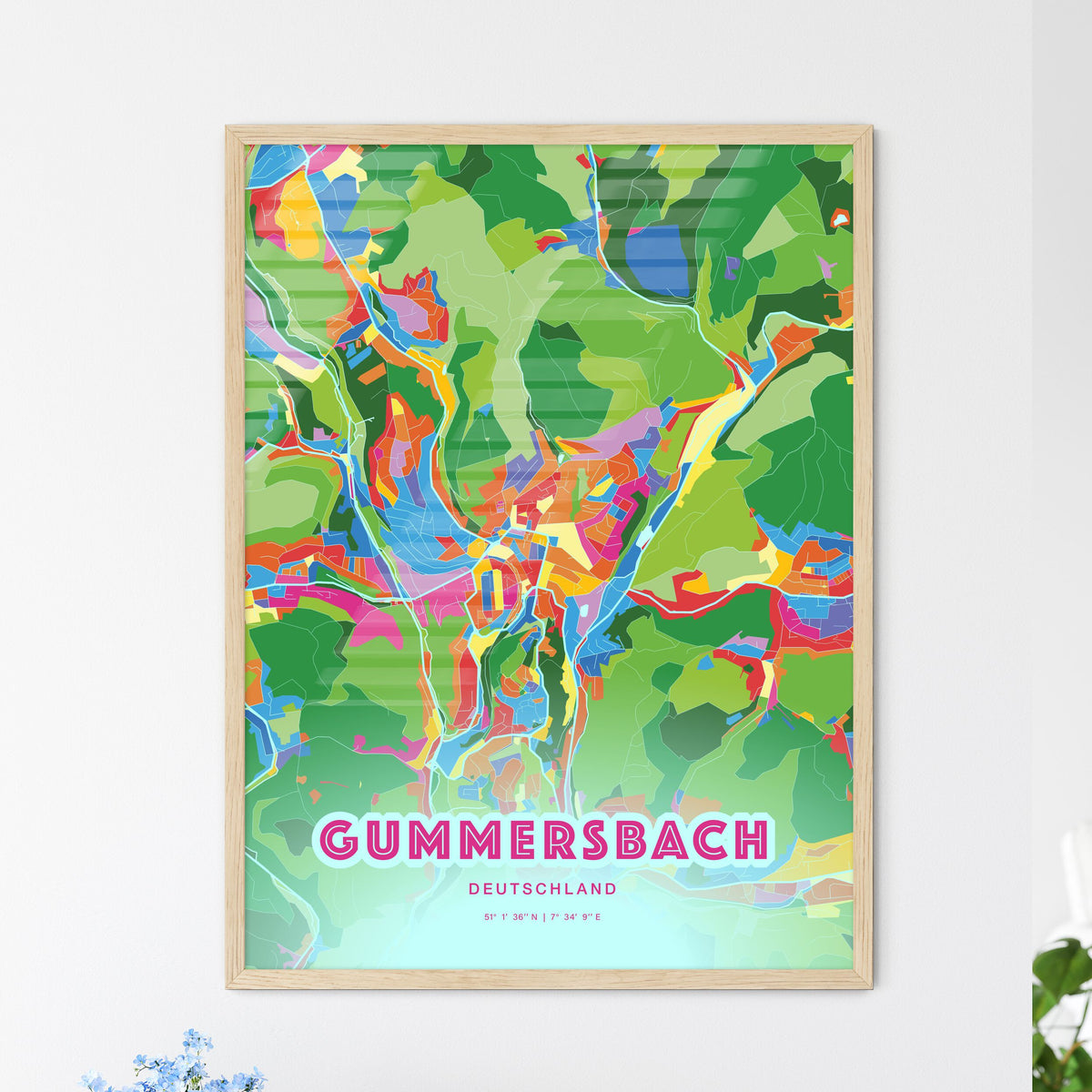 Colorful GUMMERSBACH GERMANY Fine Art Map Crazy Colors