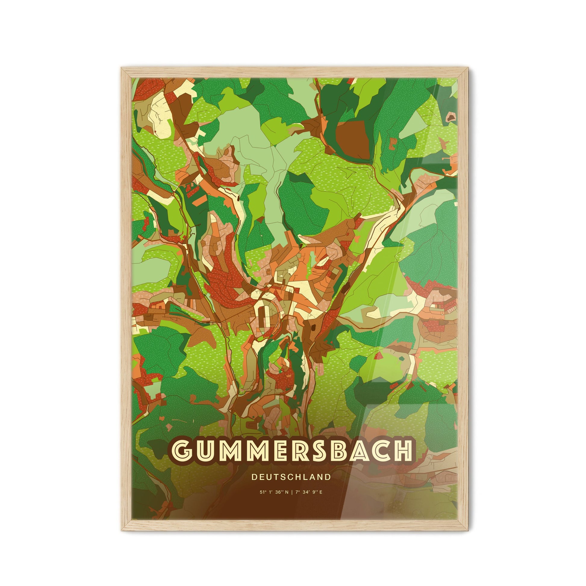 Colorful GUMMERSBACH GERMANY Fine Art Map Farmhouse