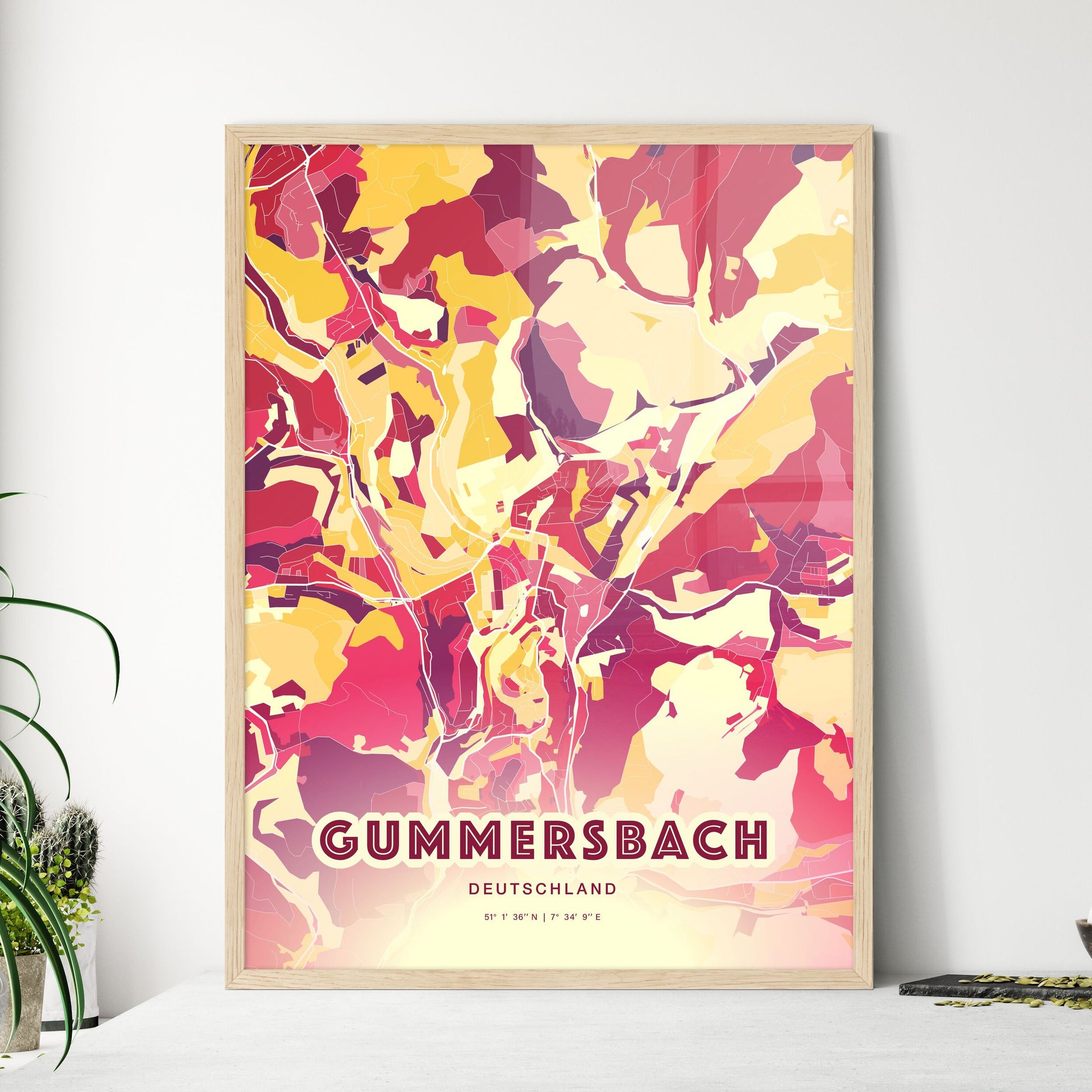 Colorful GUMMERSBACH GERMANY Fine Art Map Hot Red