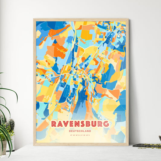 Colorful RAVENSBURG GERMANY Fine Art Map Blue Orange