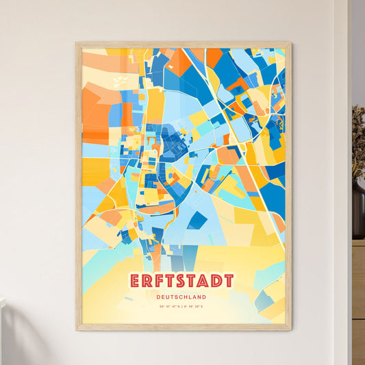 Colorful ERFTSTADT GERMANY Fine Art Map Blue Orange