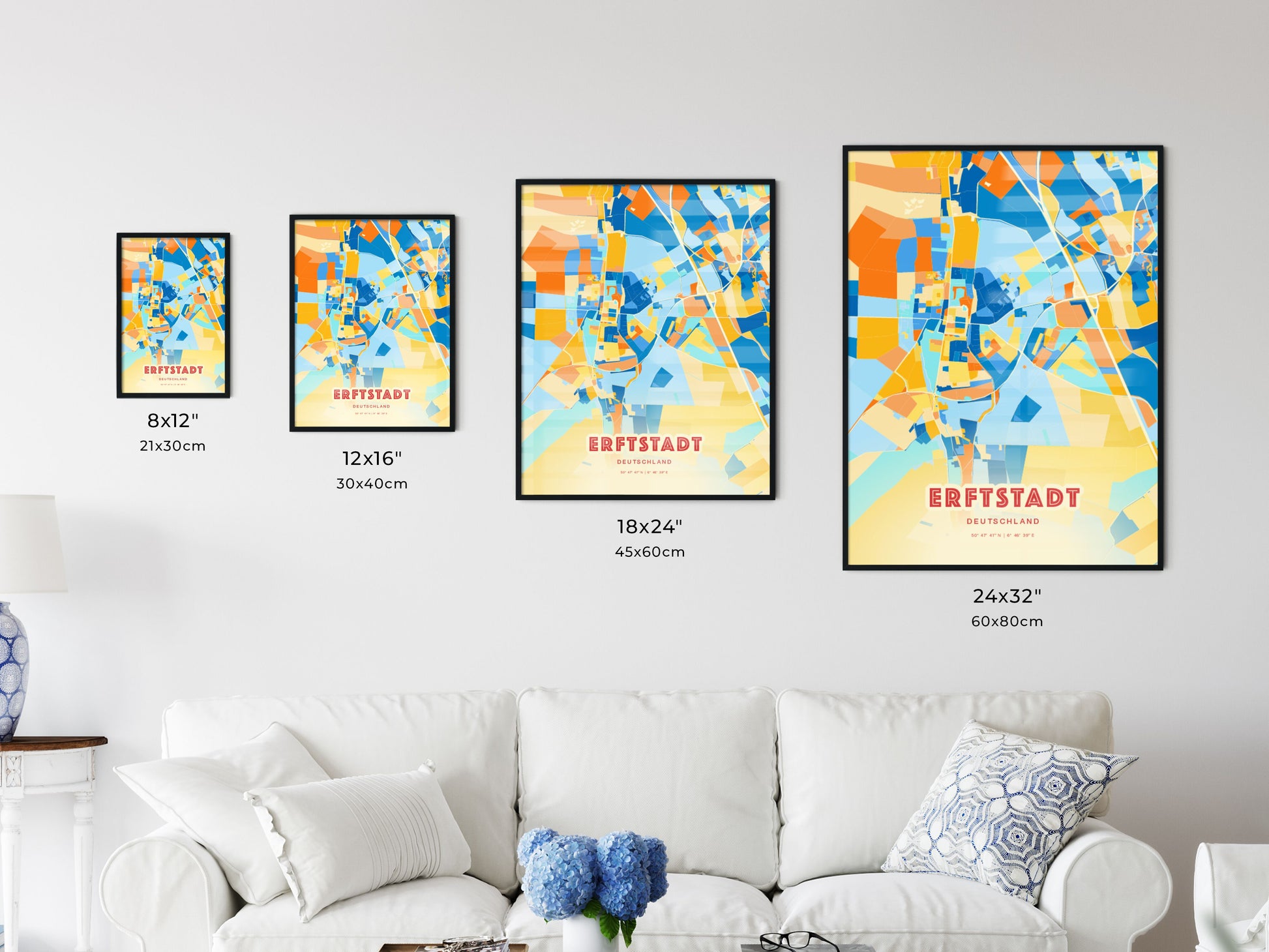 Colorful ERFTSTADT GERMANY Fine Art Map Blue Orange