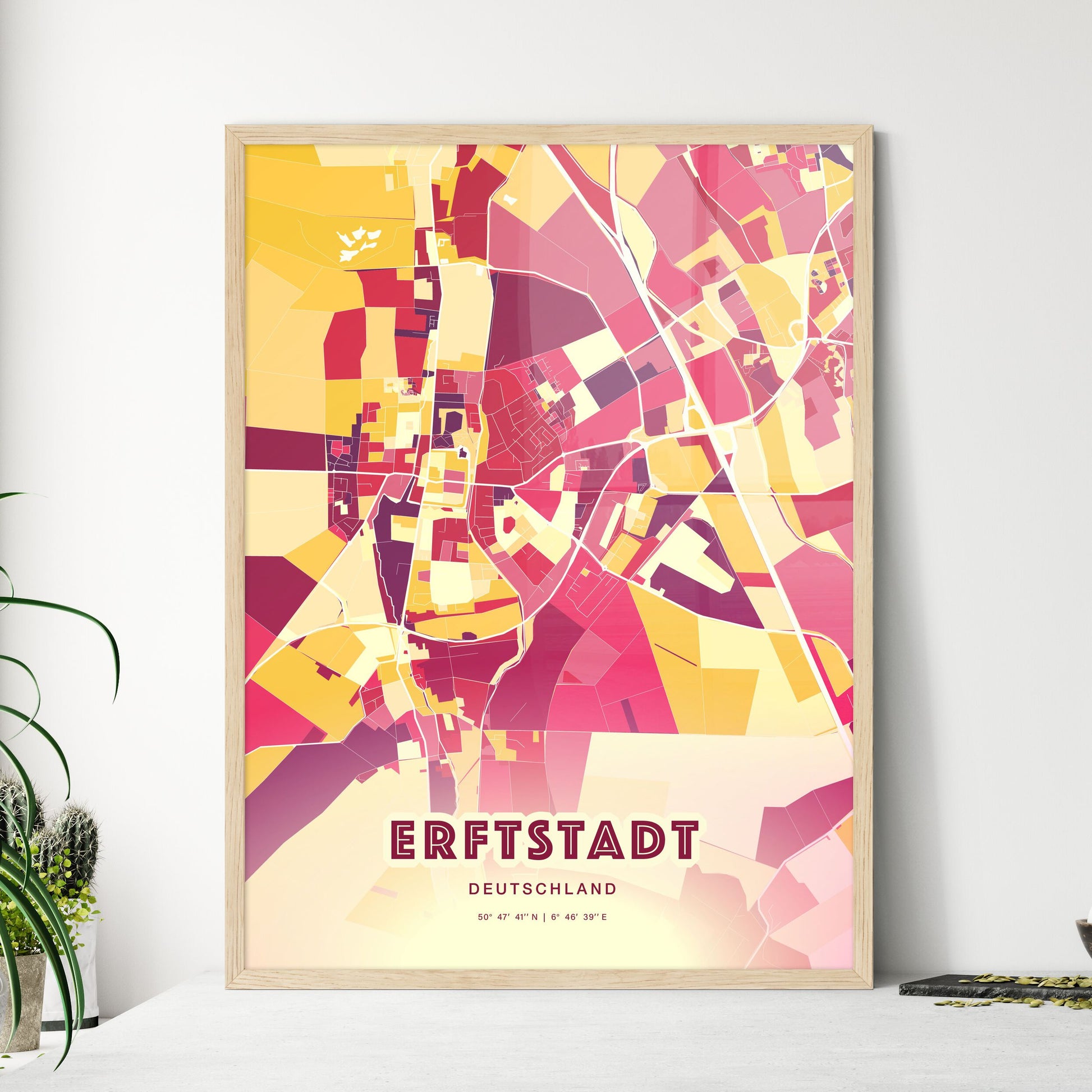 Colorful ERFTSTADT GERMANY Fine Art Map Hot Red