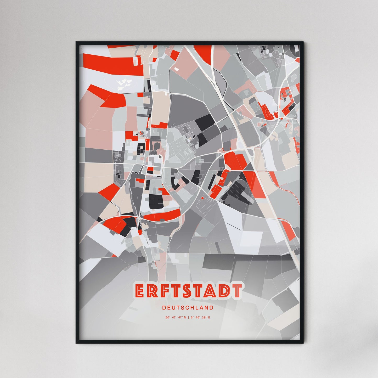 Colorful ERFTSTADT GERMANY Fine Art Map Modern