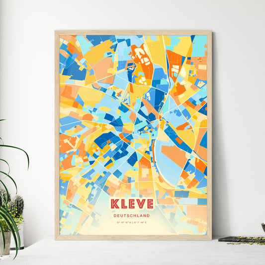 Colorful Kleve Germany Fine Art Map Blue Orange