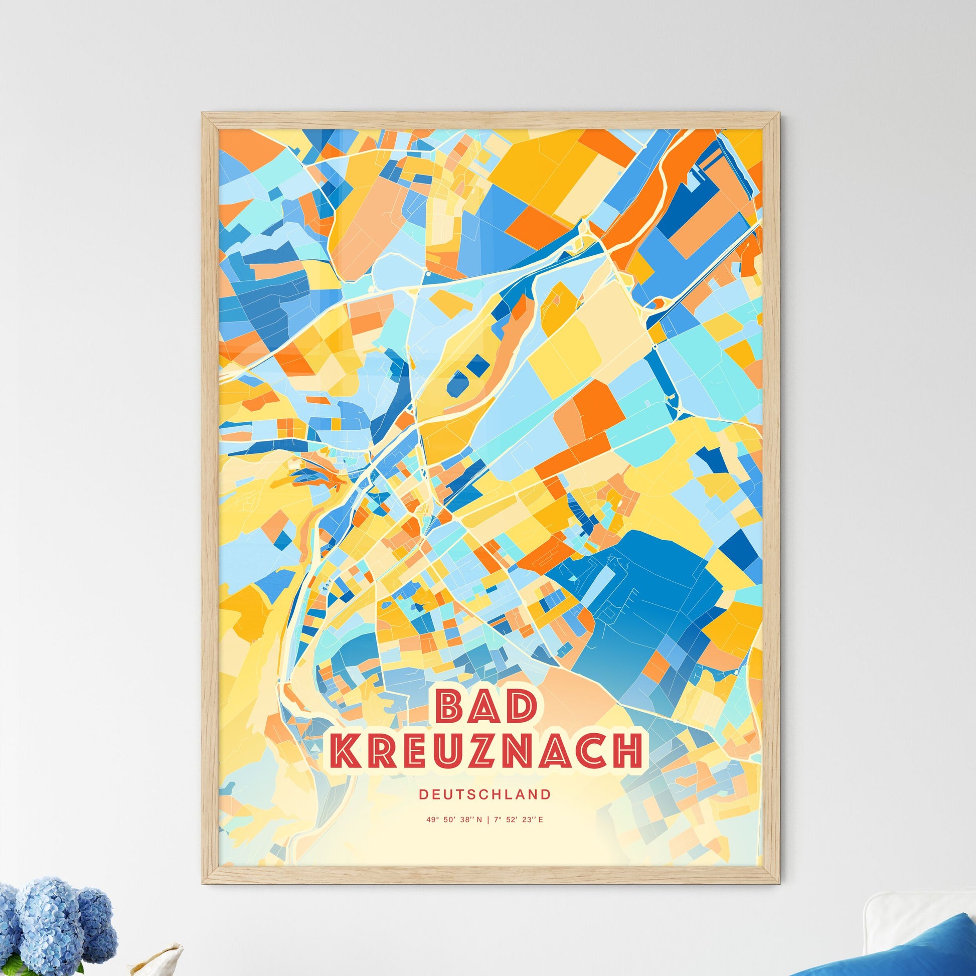 Colorful BAD KREUZNACH GERMANY Fine Art Map Blue Orange