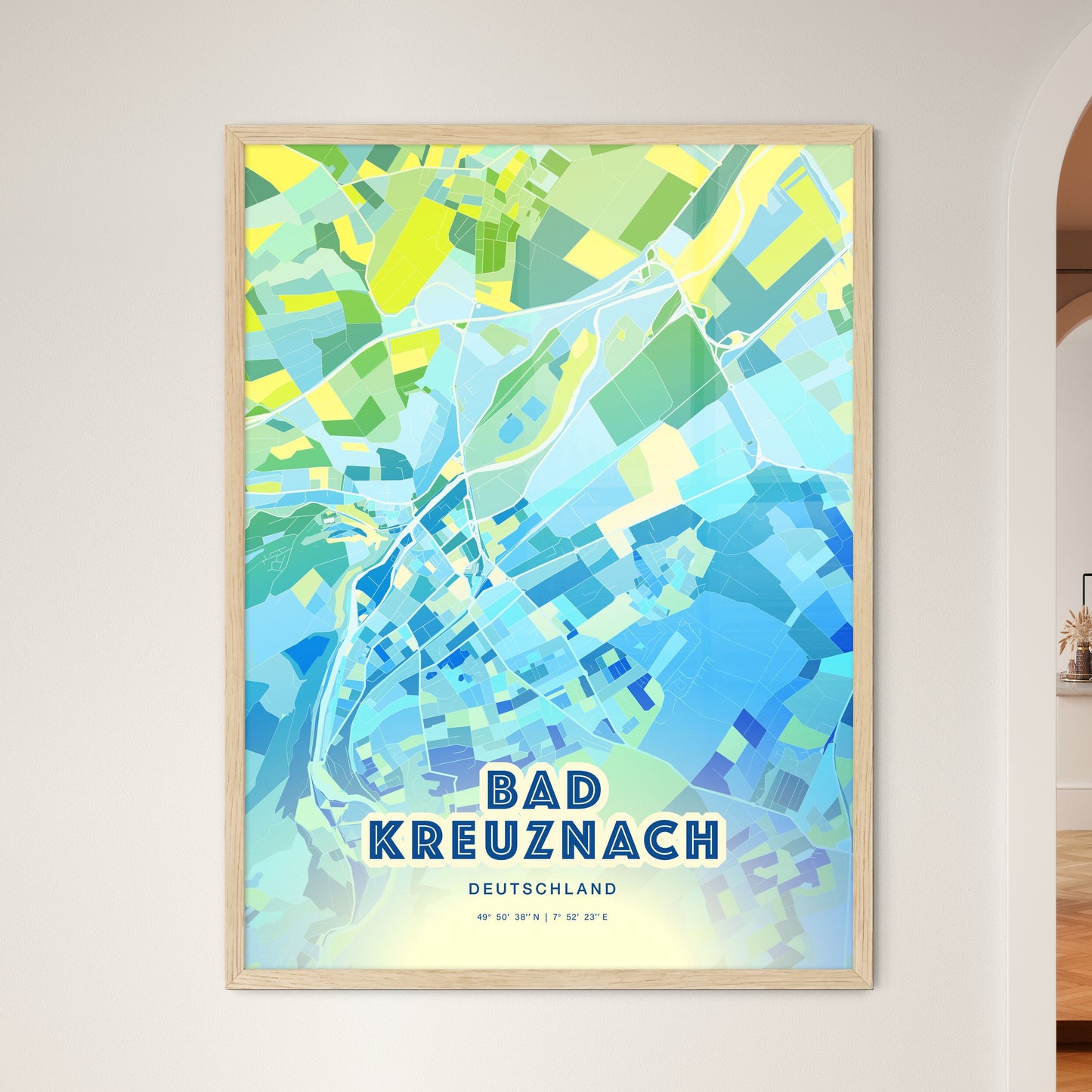 Colorful BAD KREUZNACH GERMANY Fine Art Map Cool Blue