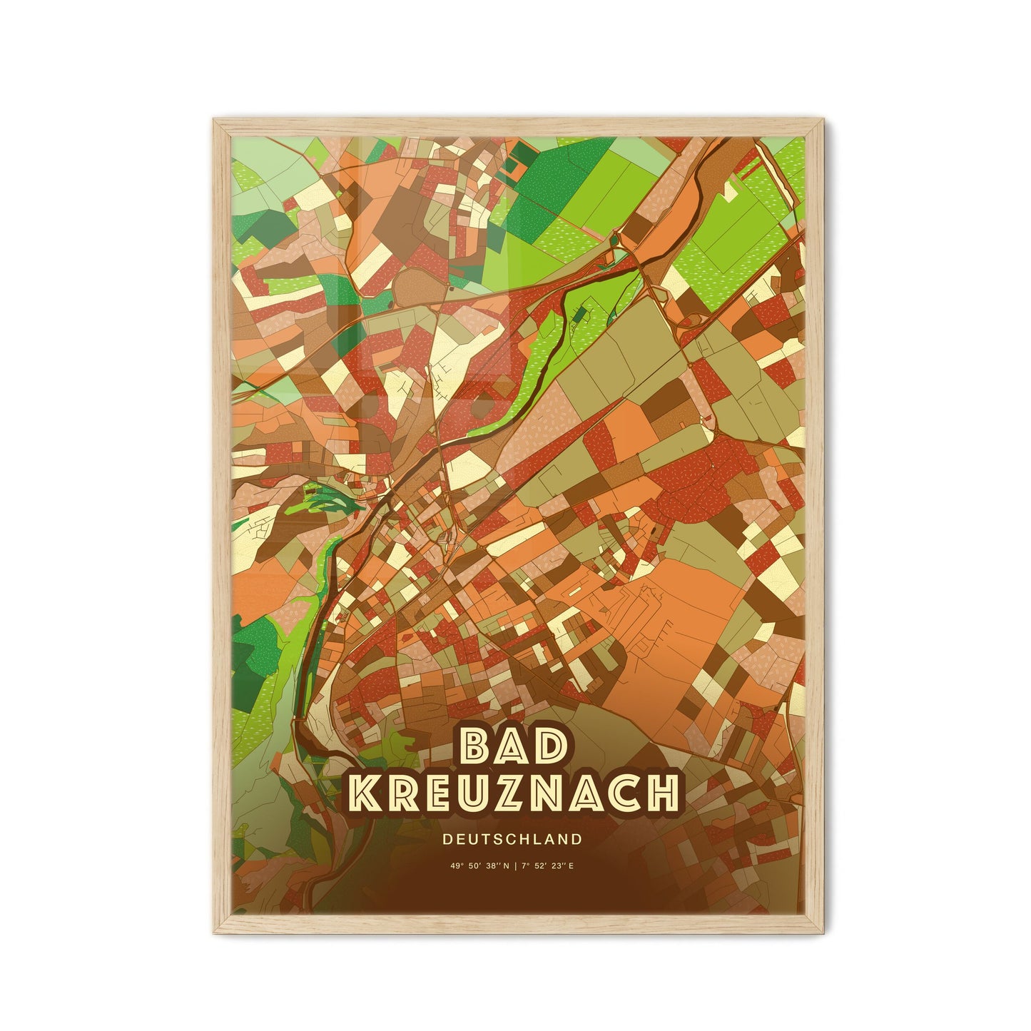 Colorful BAD KREUZNACH GERMANY Fine Art Map Farmhouse