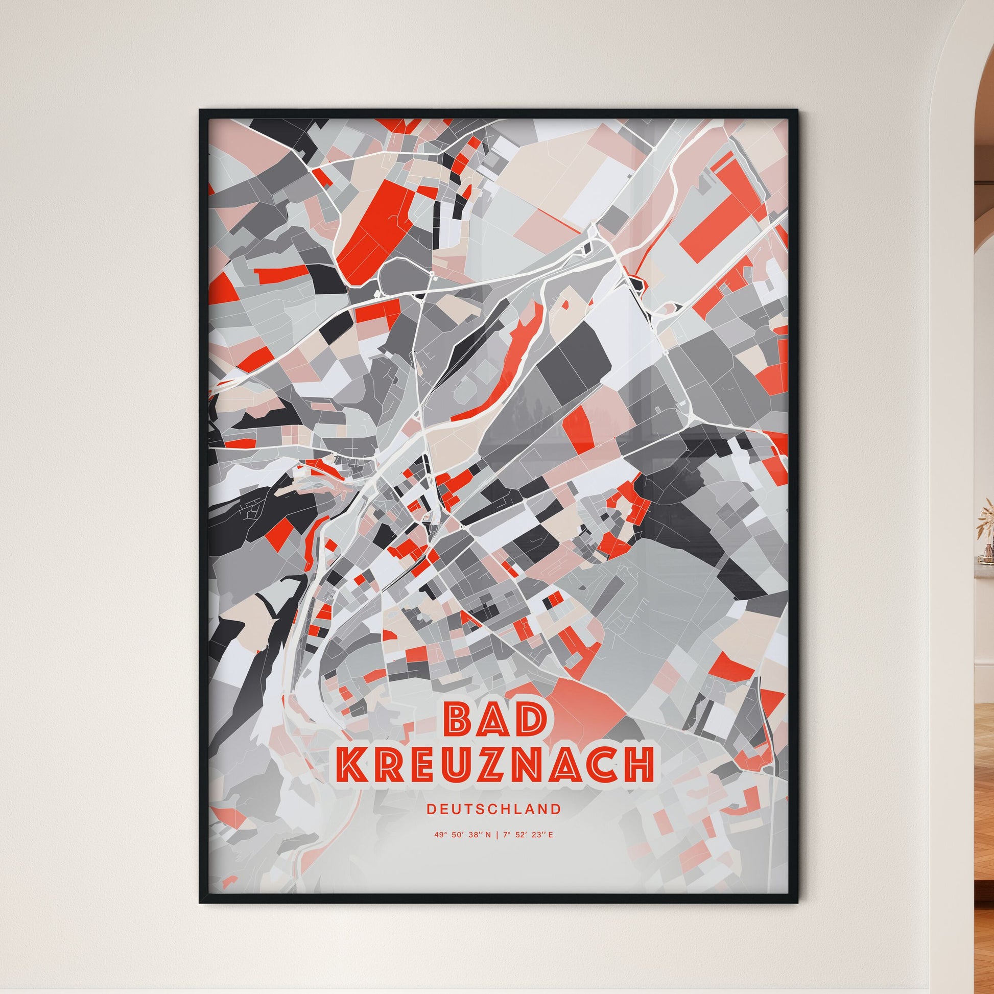 Colorful BAD KREUZNACH GERMANY Fine Art Map Modern