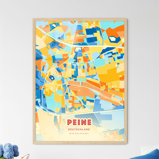 Colorful PEINE GERMANY Fine Art Map Blue Orange