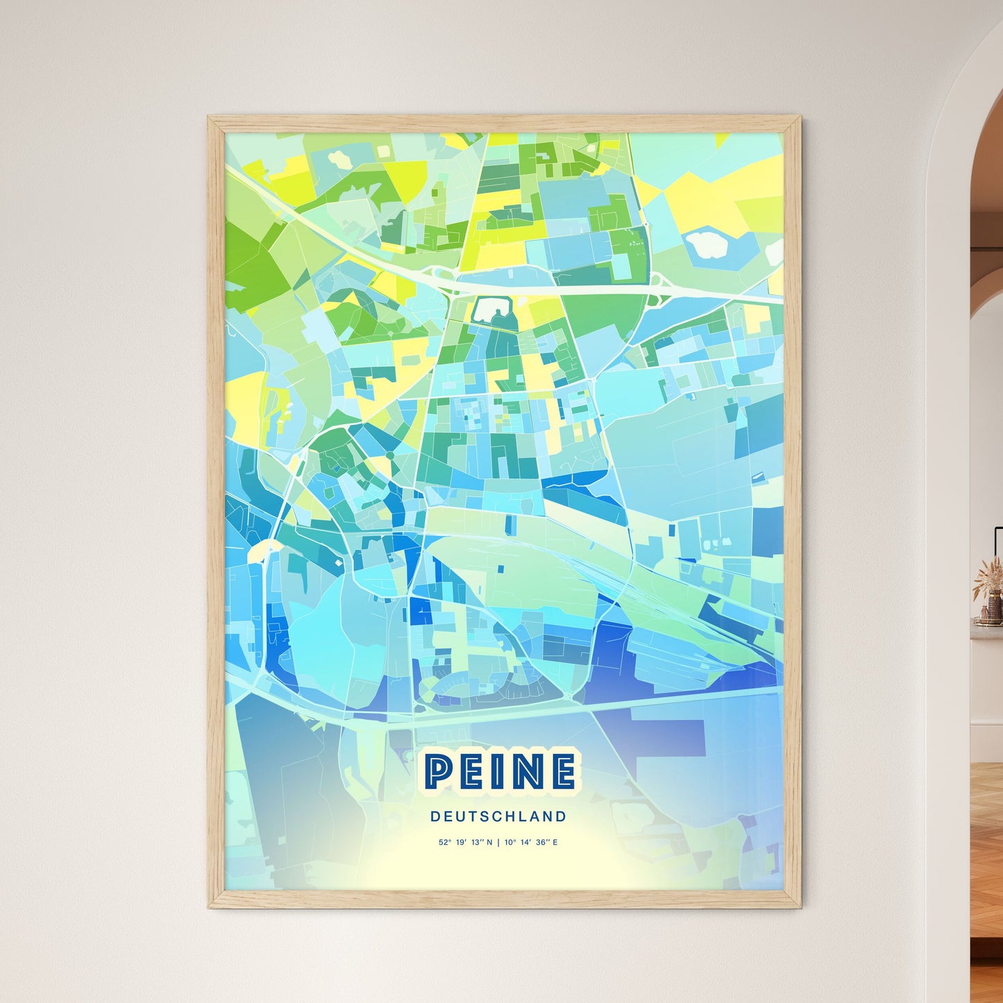 Colorful PEINE GERMANY Fine Art Map Cool Blue