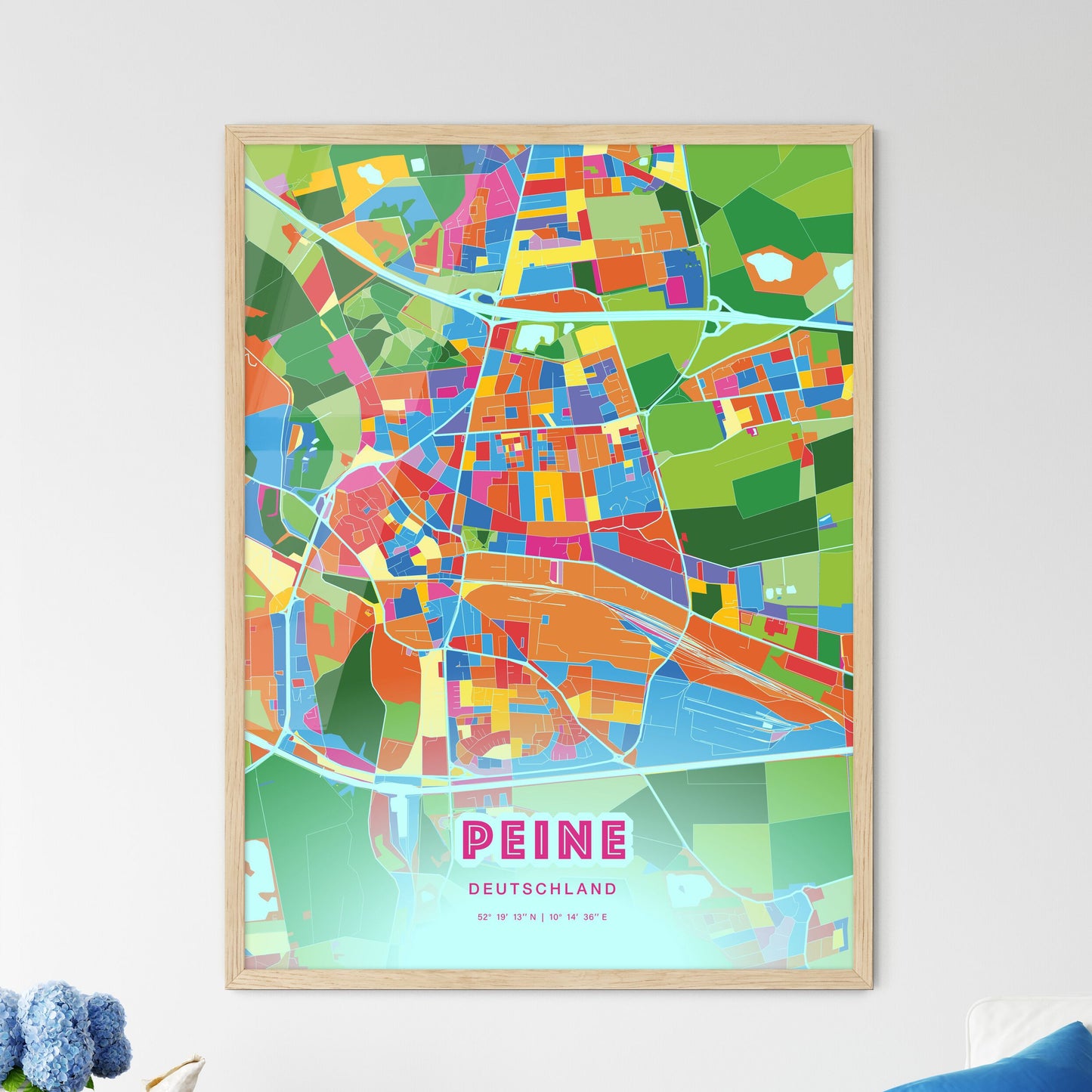 Colorful PEINE GERMANY Fine Art Map Crazy Colors