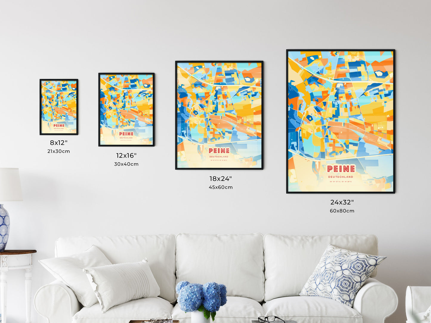 Colorful PEINE GERMANY Fine Art Map Blue Orange