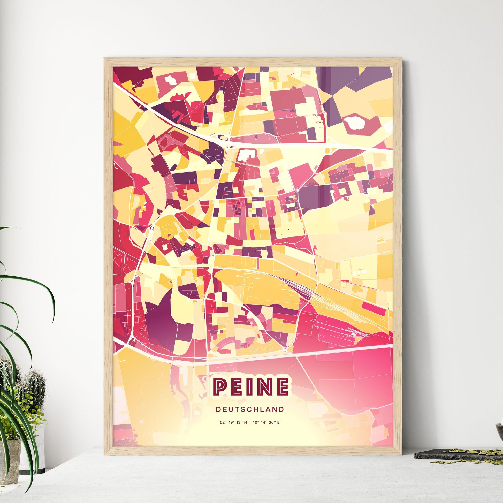 Colorful PEINE GERMANY Fine Art Map Hot Red