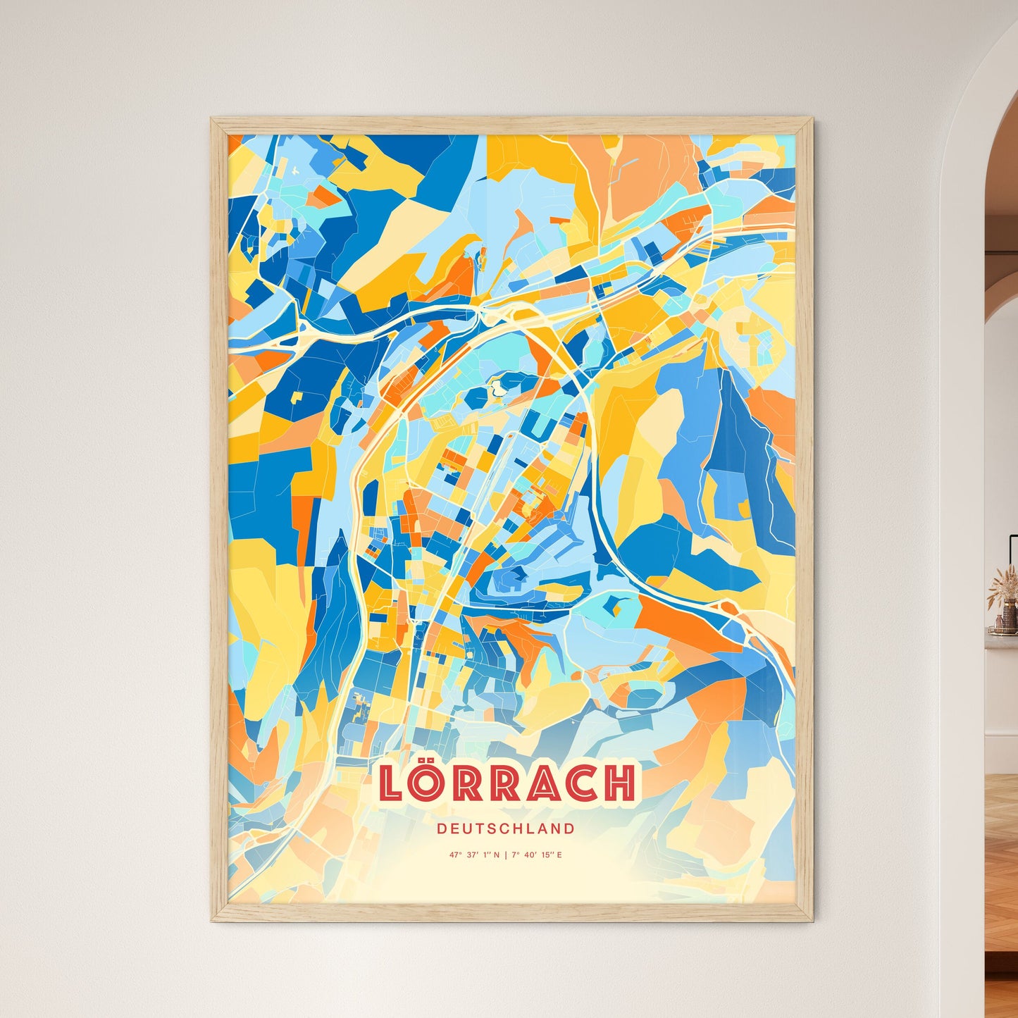 Colorful LORRACH GERMANY Fine Art Map Blue Orange