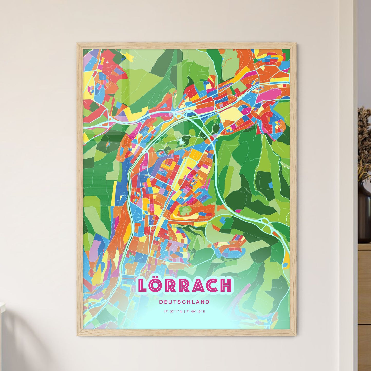 Colorful LORRACH GERMANY Fine Art Map Crazy Colors
