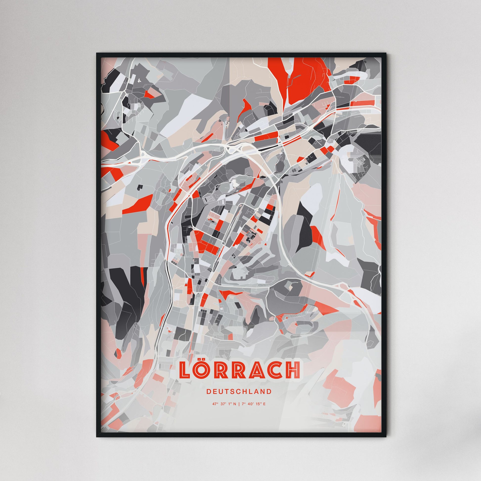 Colorful LORRACH GERMANY Fine Art Map Modern