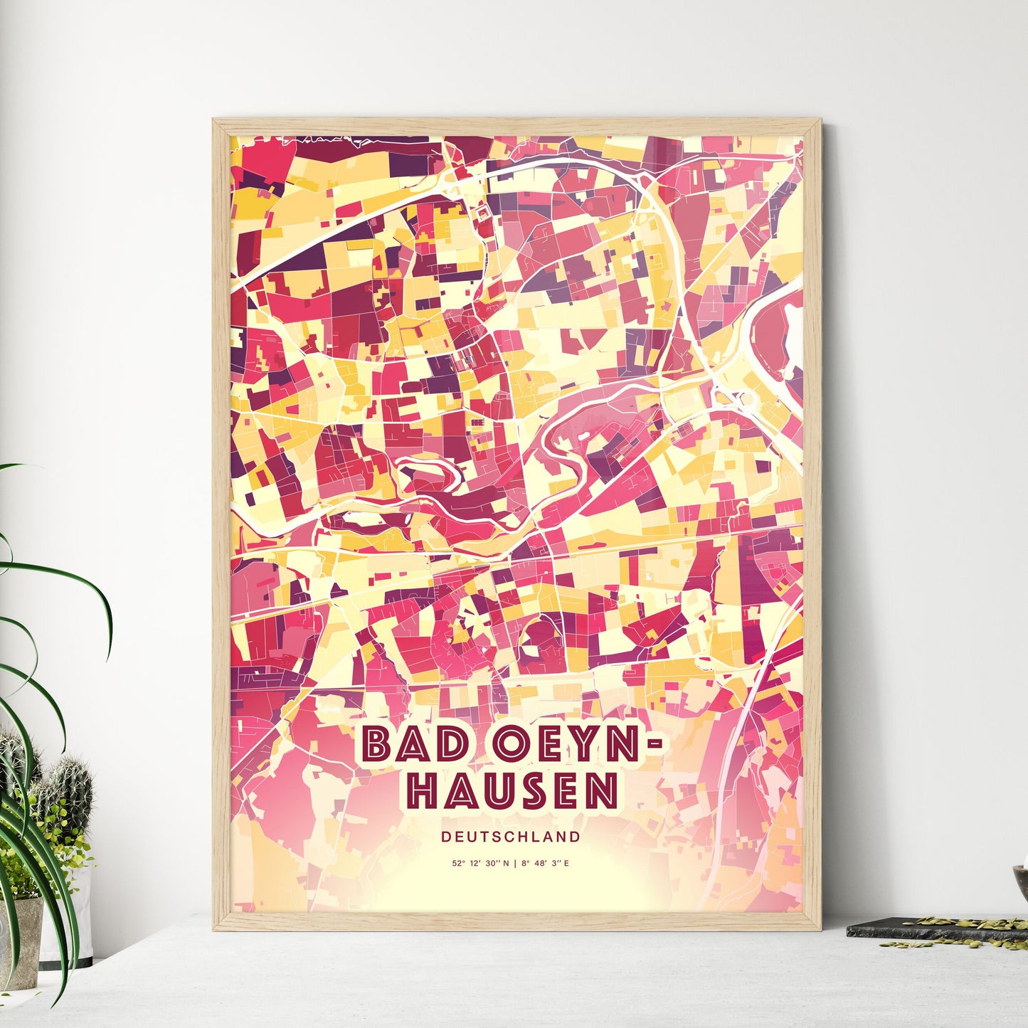 Colorful BAD OEYNHAUSEN GERMANY Fine Art Map Hot Red