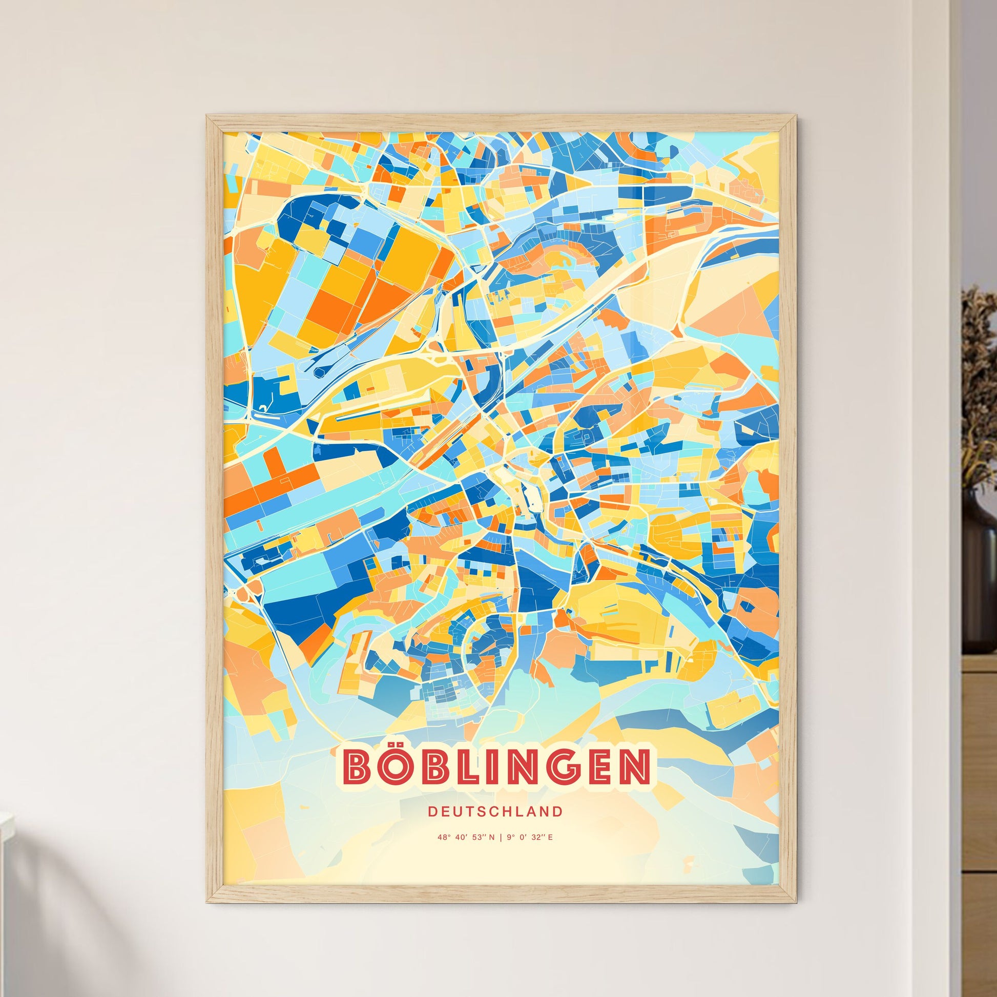 Colorful BOBLINGEN GERMANY Fine Art Map Blue Orange