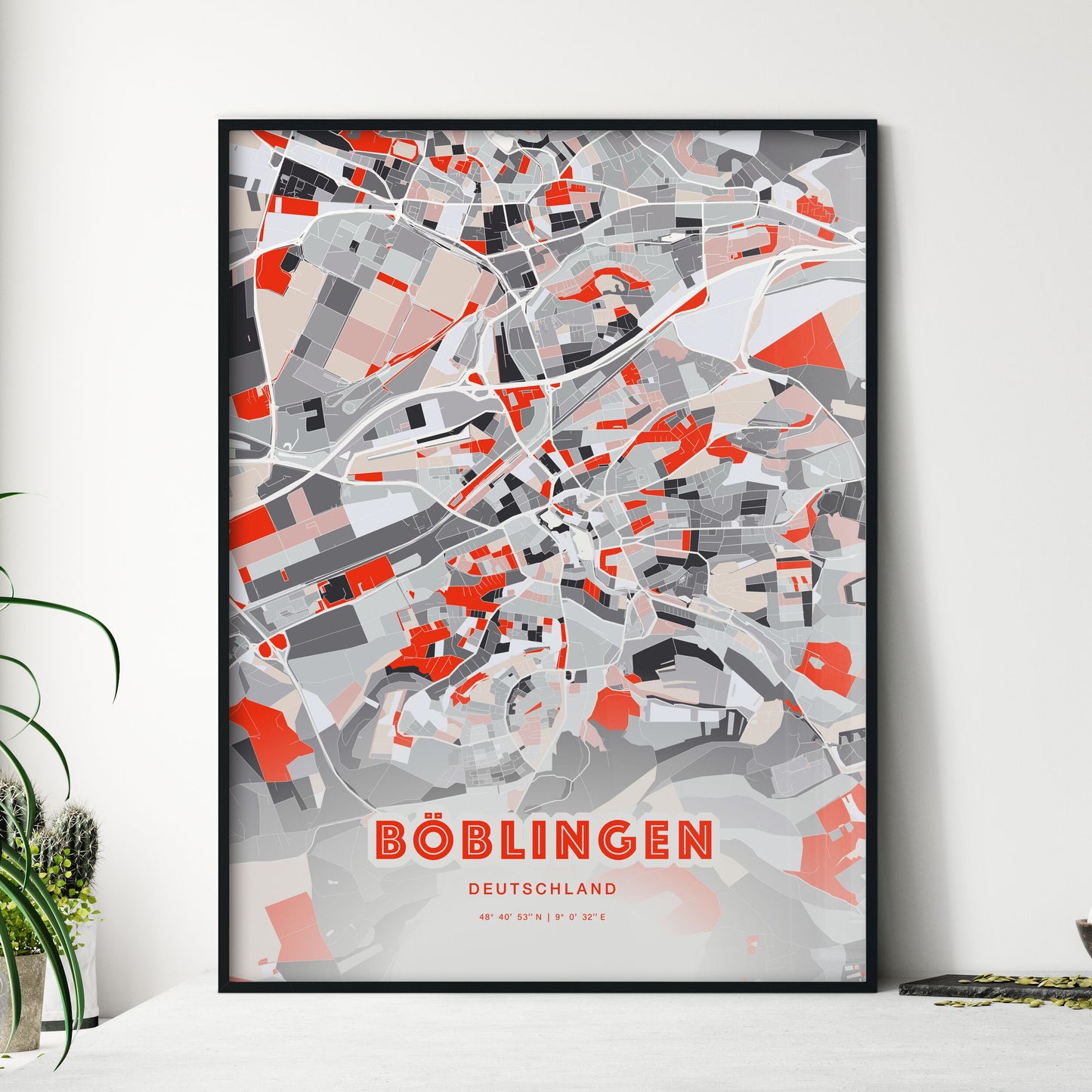 Colorful BOBLINGEN GERMANY Fine Art Map Modern