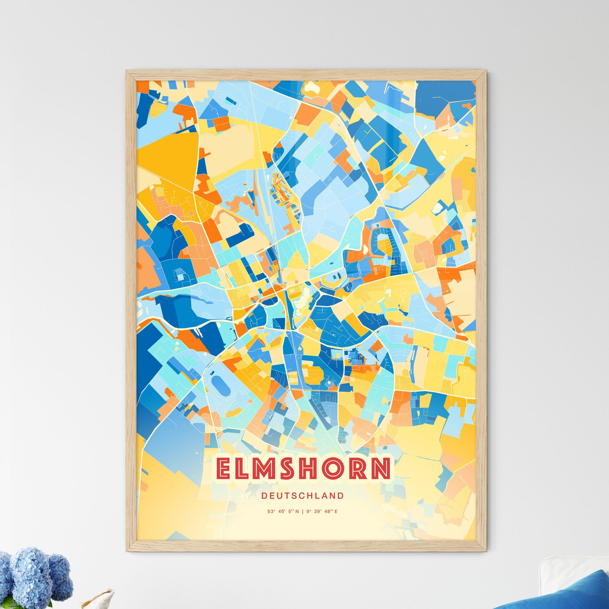 Colorful Elmshorn Germany Fine Art Map Blue Orange