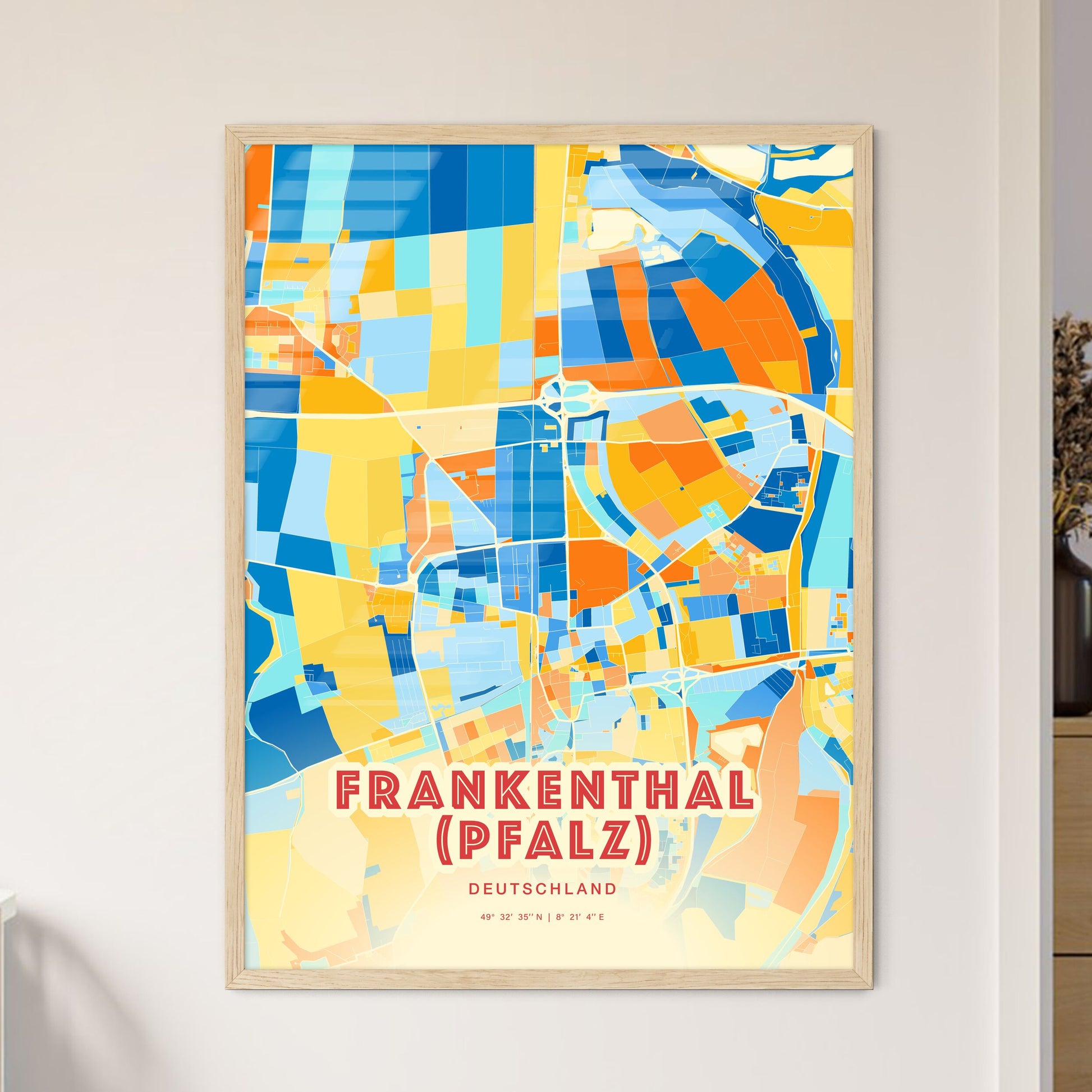 Colorful FRANKENTHAL (PFALZ) GERMANY Fine Art Map Blue Orange