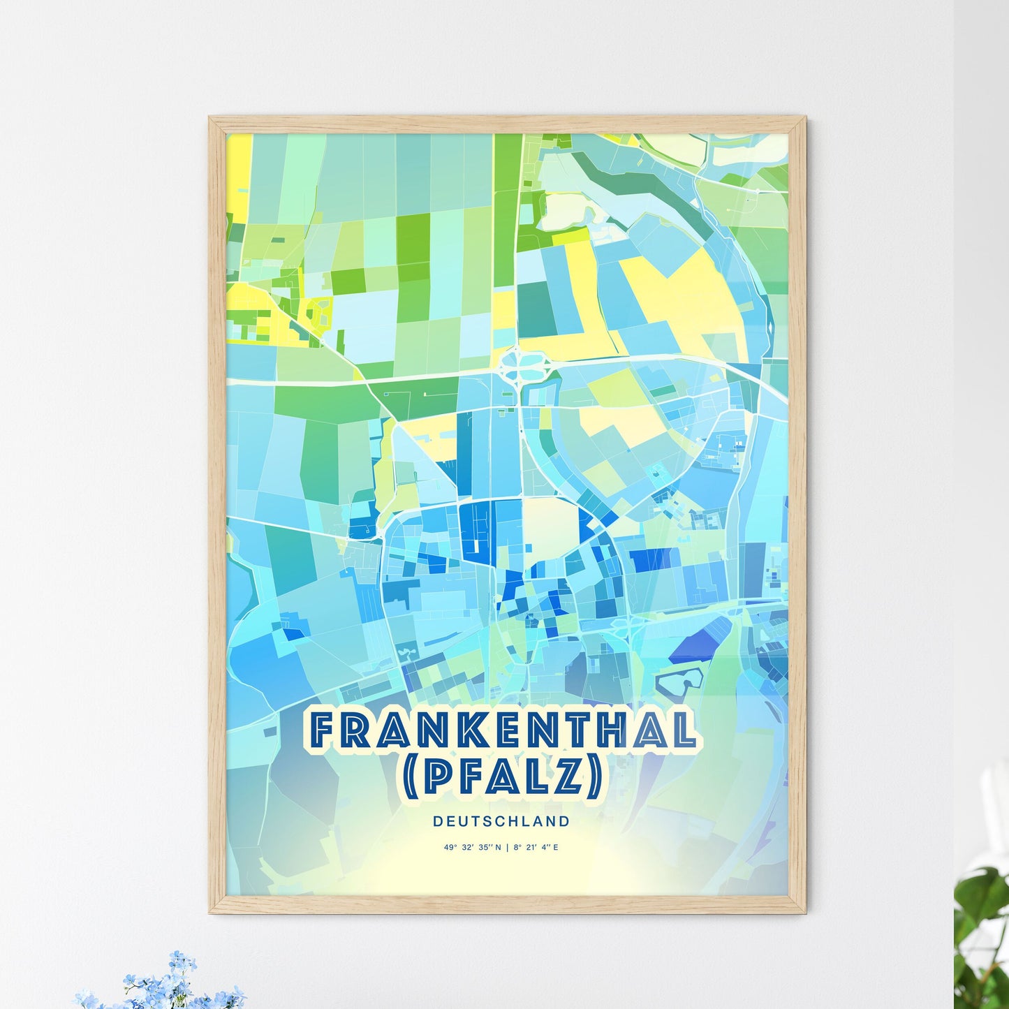 Colorful FRANKENTHAL (PFALZ) GERMANY Fine Art Map Cool Blue