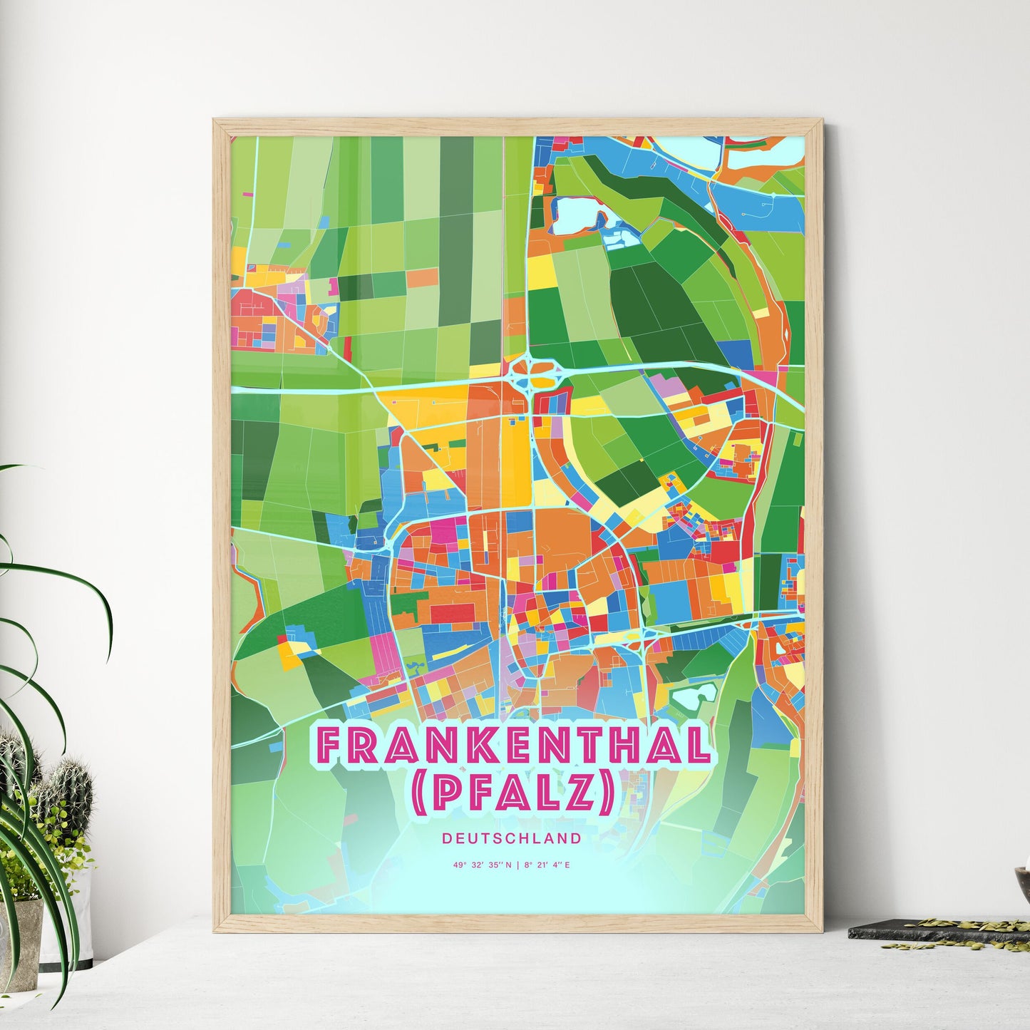 Colorful FRANKENTHAL (PFALZ) GERMANY Fine Art Map Crazy Colors