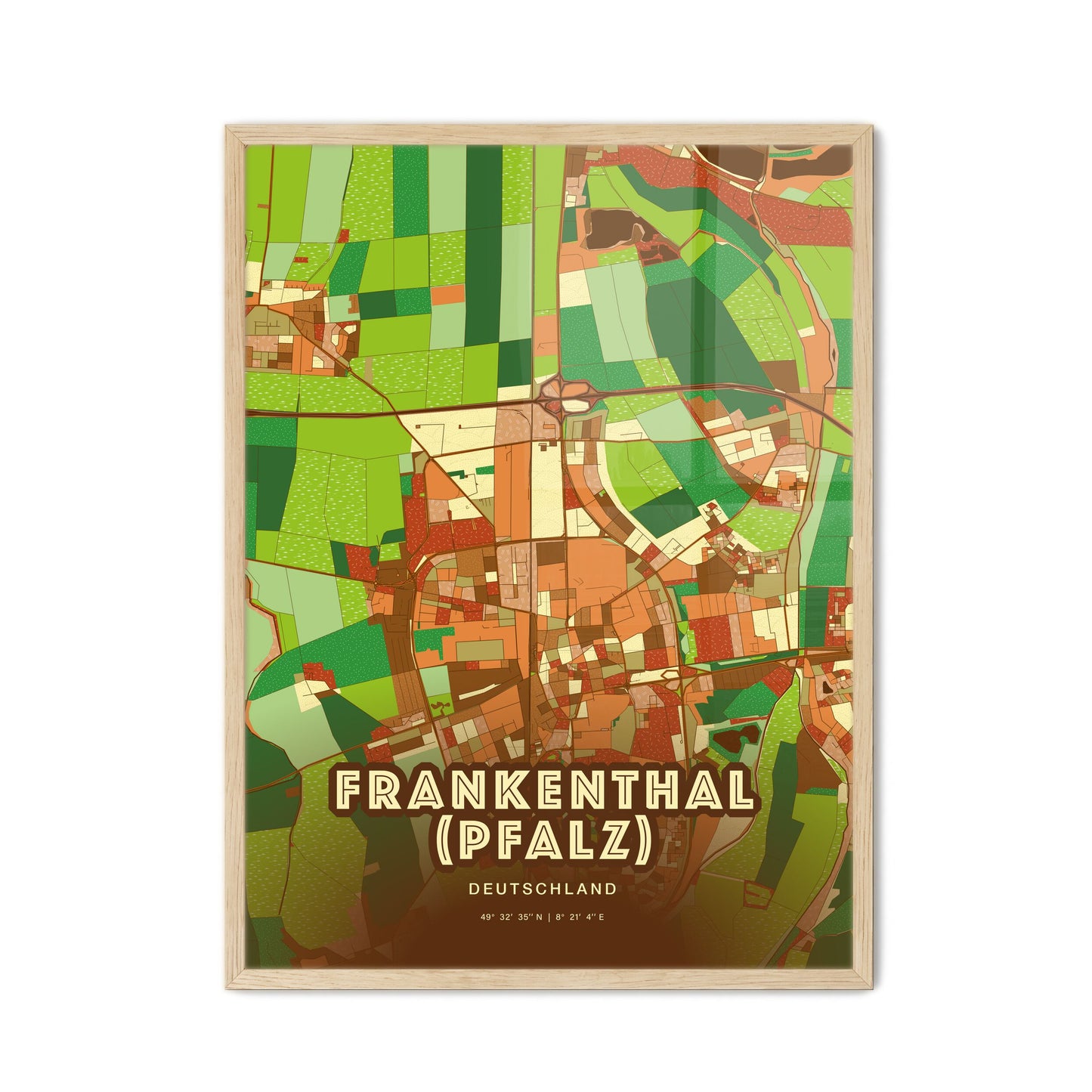 Colorful FRANKENTHAL (PFALZ) GERMANY Fine Art Map Farmhouse