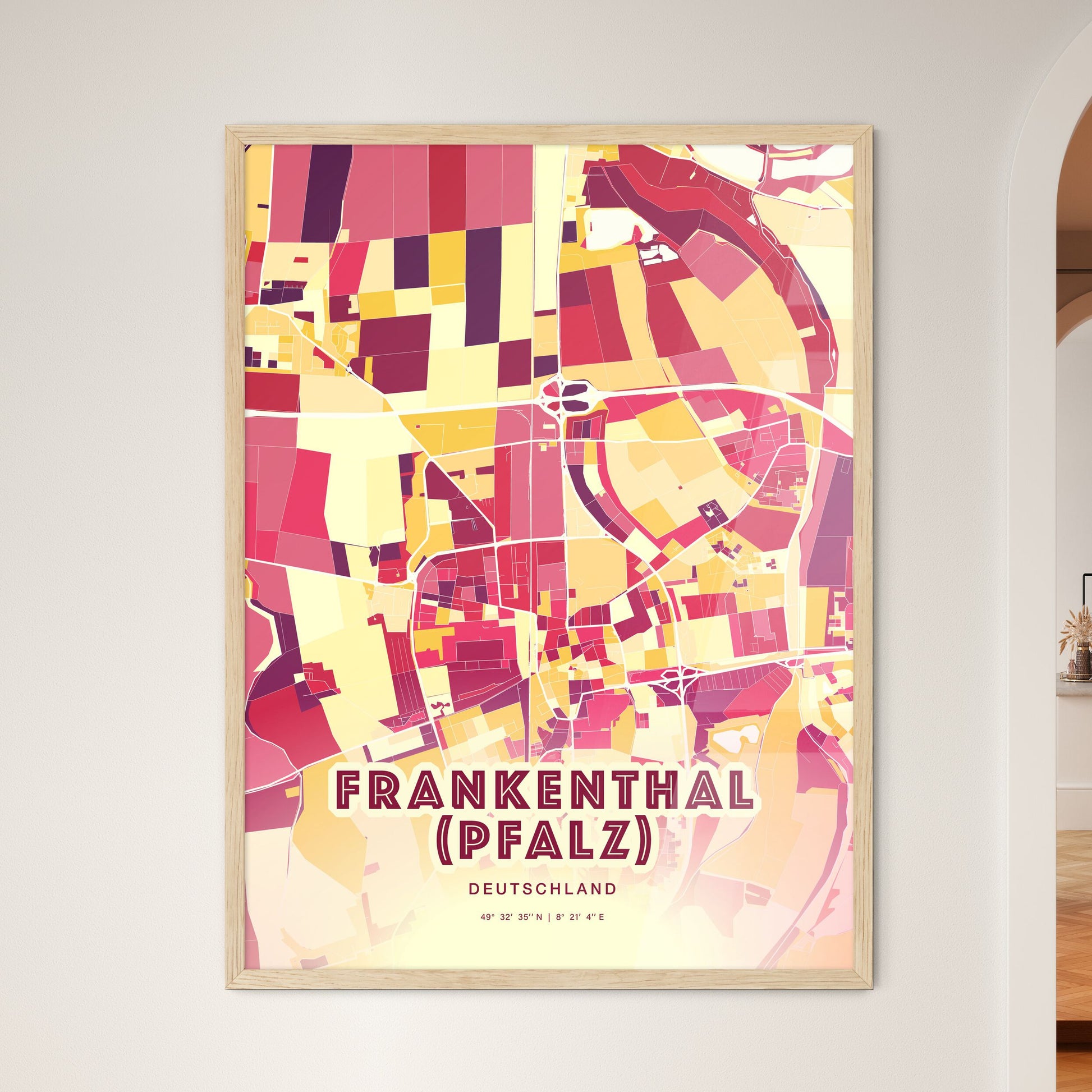 Colorful FRANKENTHAL (PFALZ) GERMANY Fine Art Map Hot Red