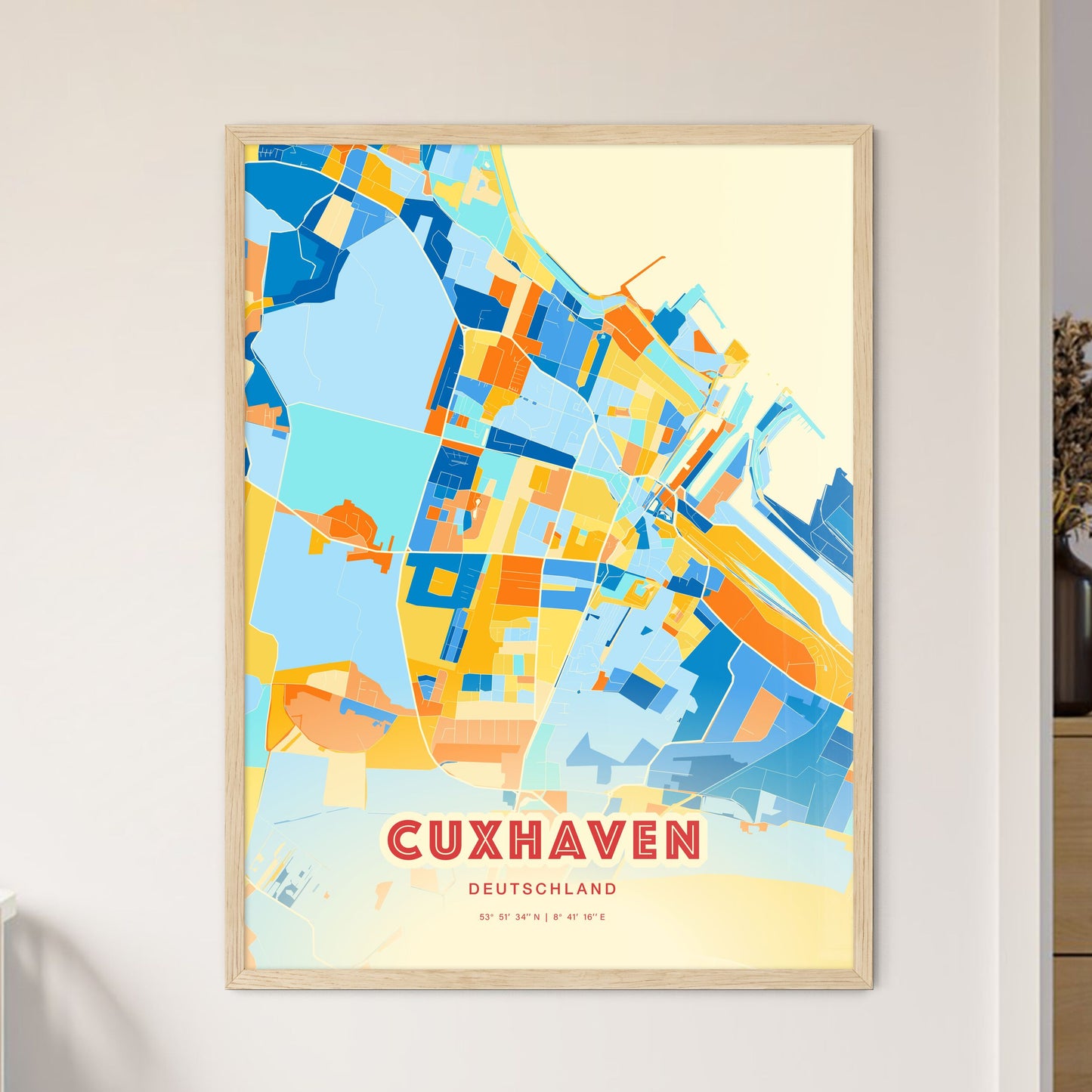 Colorful CUXHAVEN GERMANY Fine Art Map Blue Orange