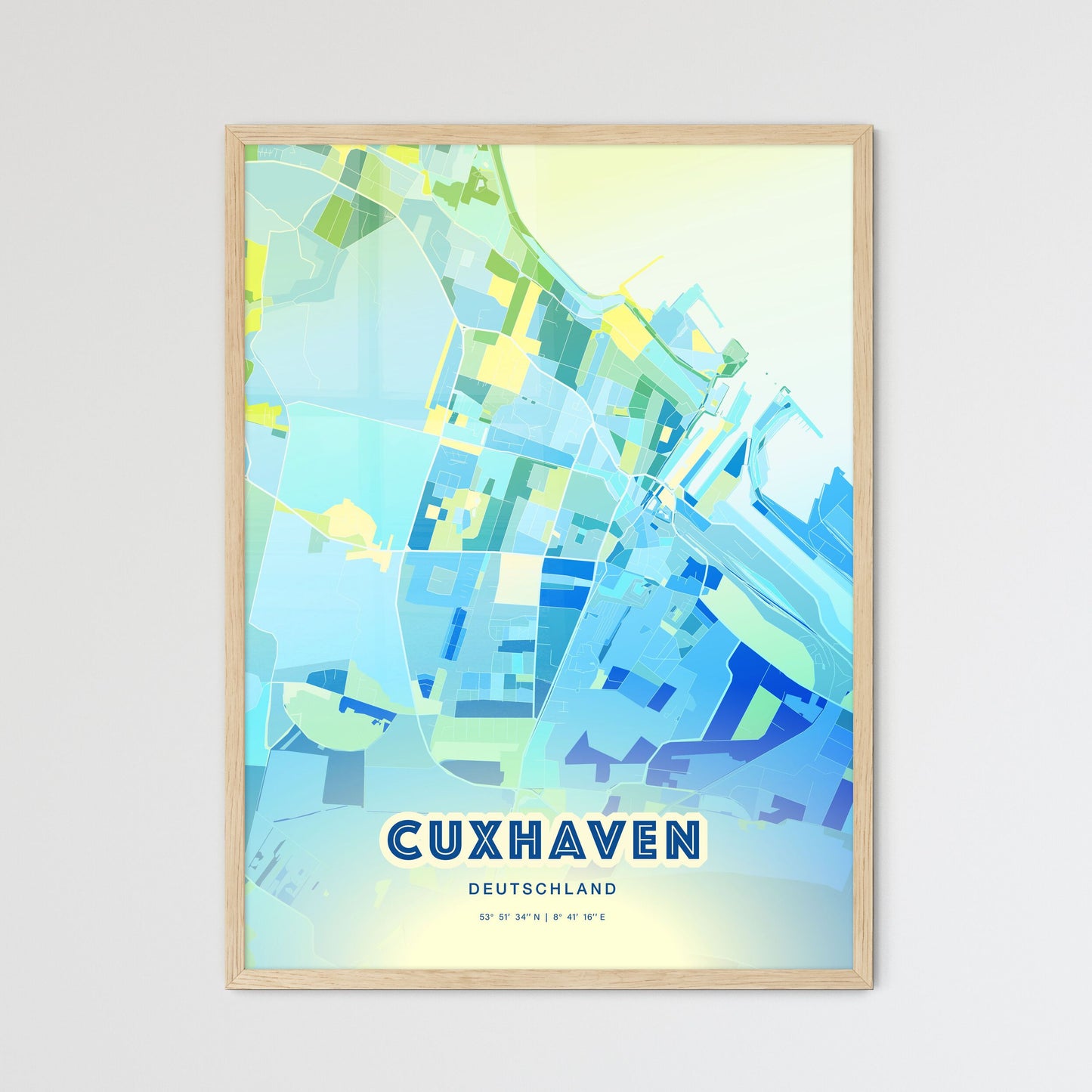 Colorful CUXHAVEN GERMANY Fine Art Map Cool Blue