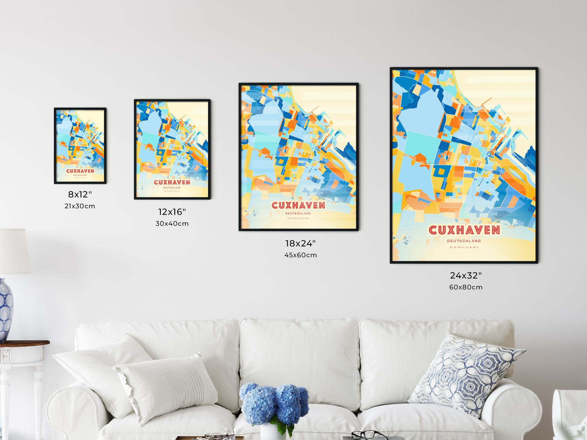 Colorful CUXHAVEN GERMANY Fine Art Map Blue Orange