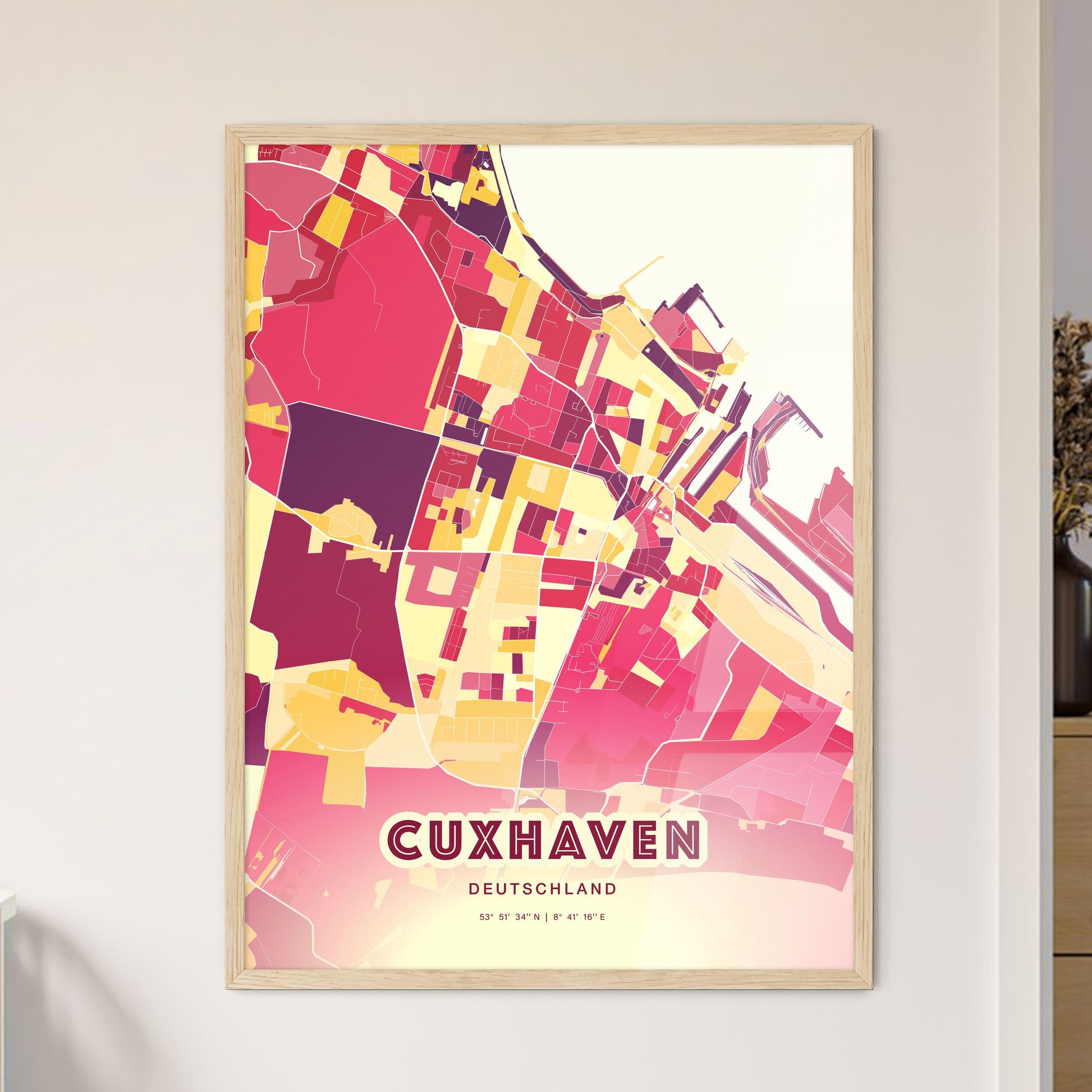 Colorful CUXHAVEN GERMANY Fine Art Map Hot Red