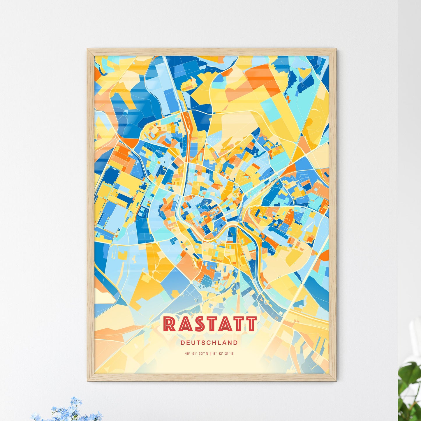 Colorful RASTATT GERMANY Fine Art Map Blue Orange