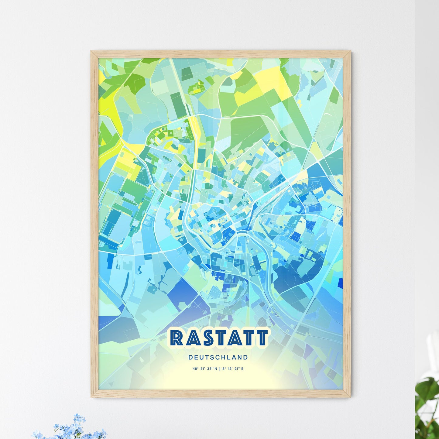 Colorful RASTATT GERMANY Fine Art Map Cool Blue