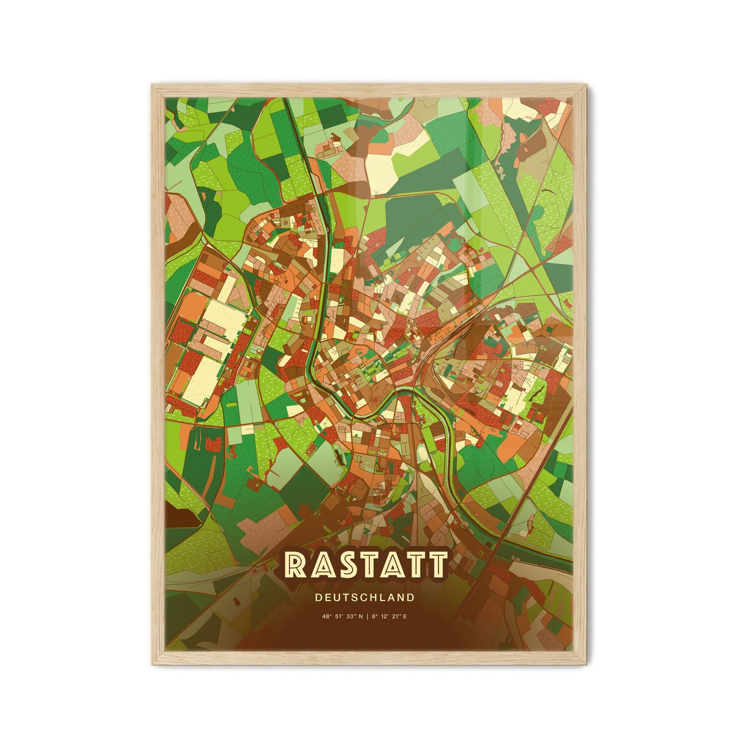 Colorful RASTATT GERMANY Fine Art Map Farmhouse