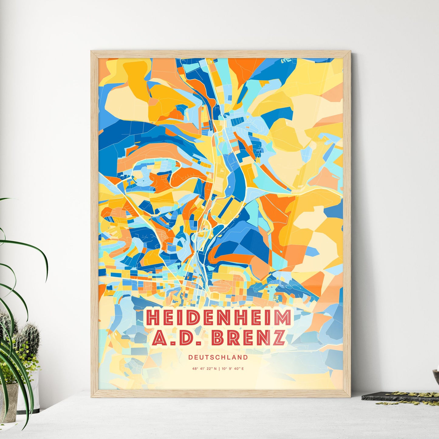 Colorful HEIDENHEIM AN DER BRENZ GERMANY Fine Art Map Blue Orange