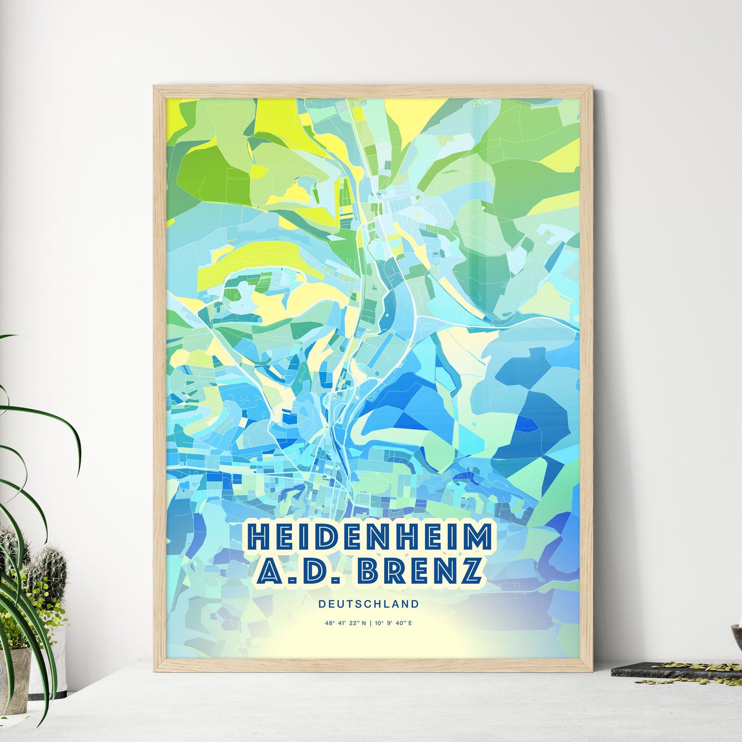 Colorful HEIDENHEIM AN DER BRENZ GERMANY Fine Art Map Cool Blue