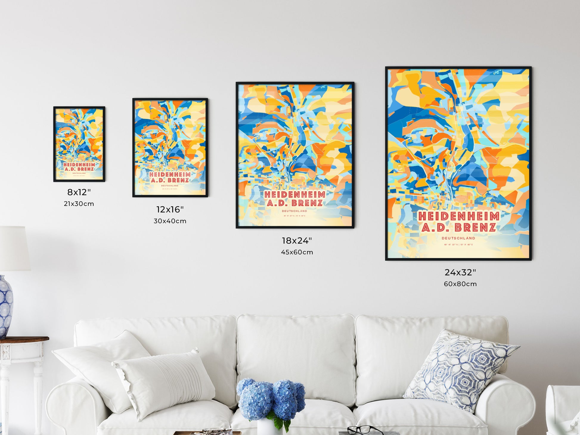 Colorful HEIDENHEIM AN DER BRENZ GERMANY Fine Art Map Blue Orange