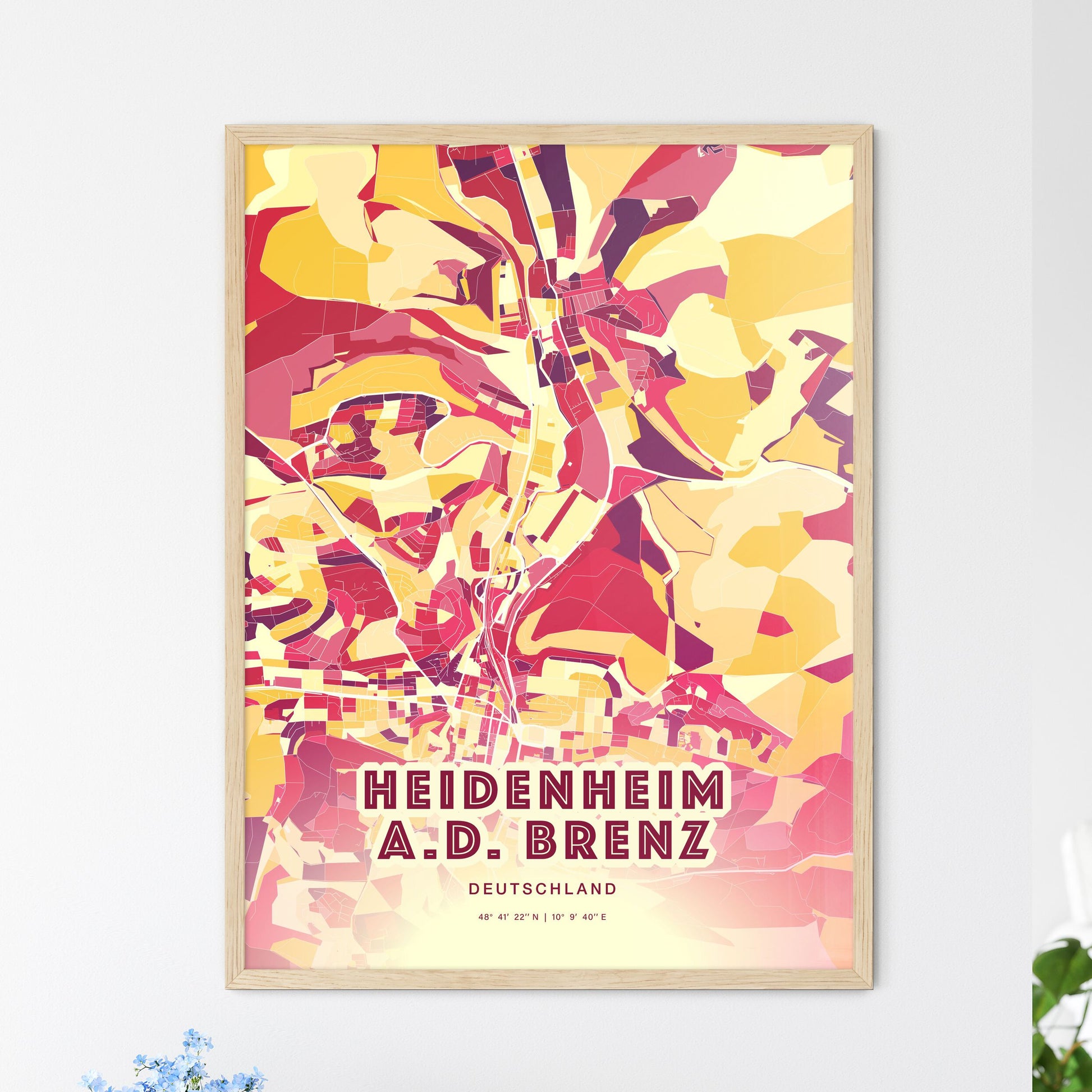 Colorful HEIDENHEIM AN DER BRENZ GERMANY Fine Art Map Hot Red