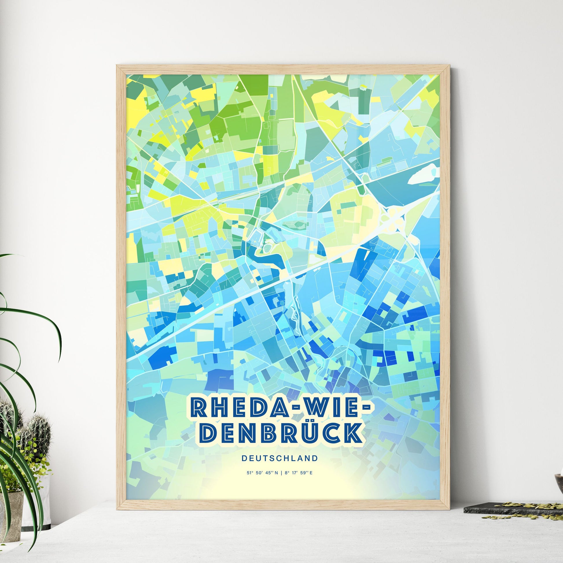 Colorful RHEDA-WIEDENBRUCK GERMANY Fine Art Map Cool Blue