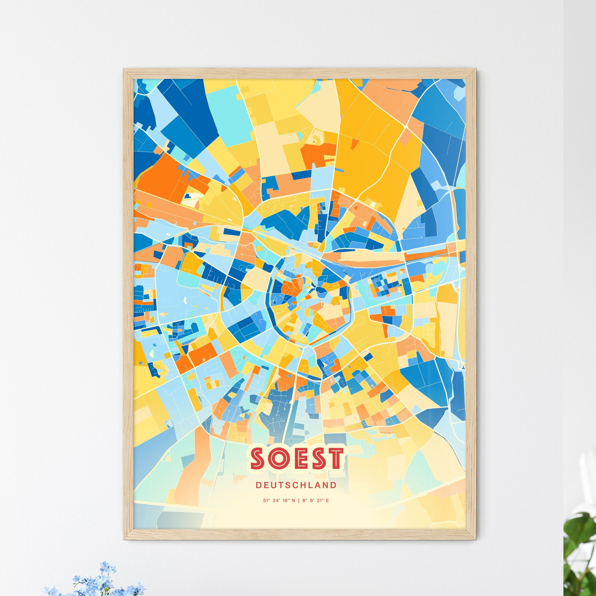 Colorful SOEST GERMANY Fine Art Map Blue Orange