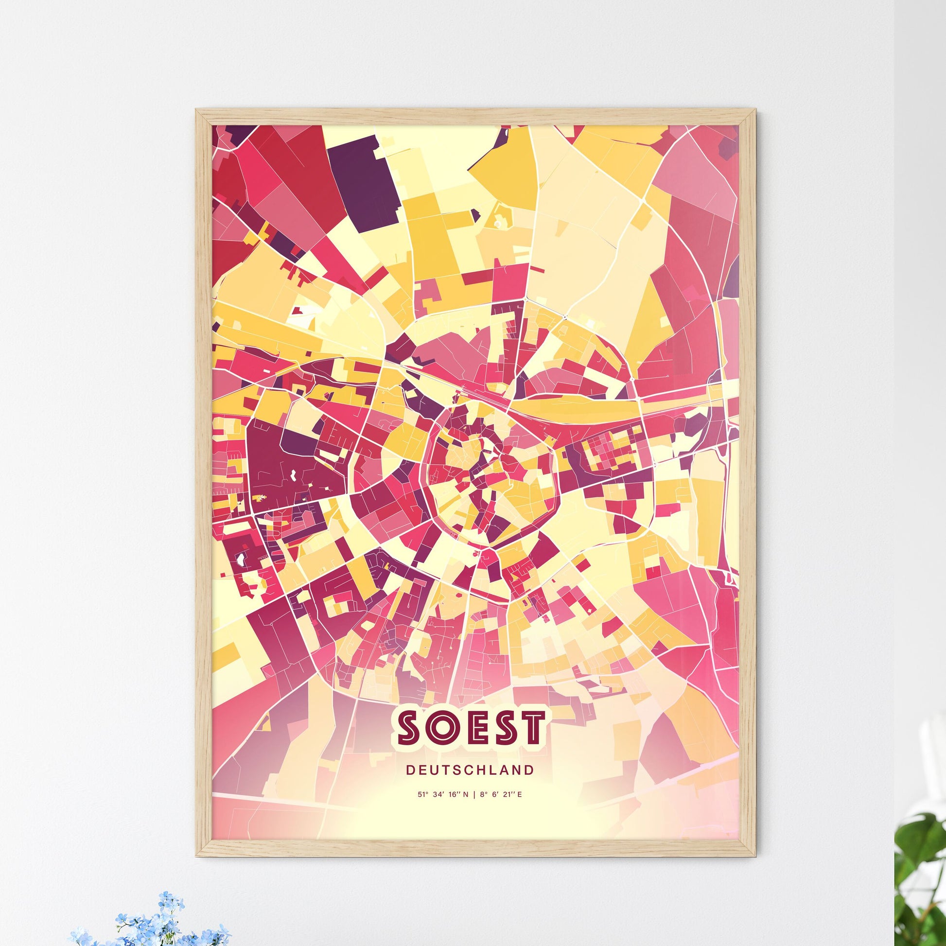 Colorful SOEST GERMANY Fine Art Map Hot Red