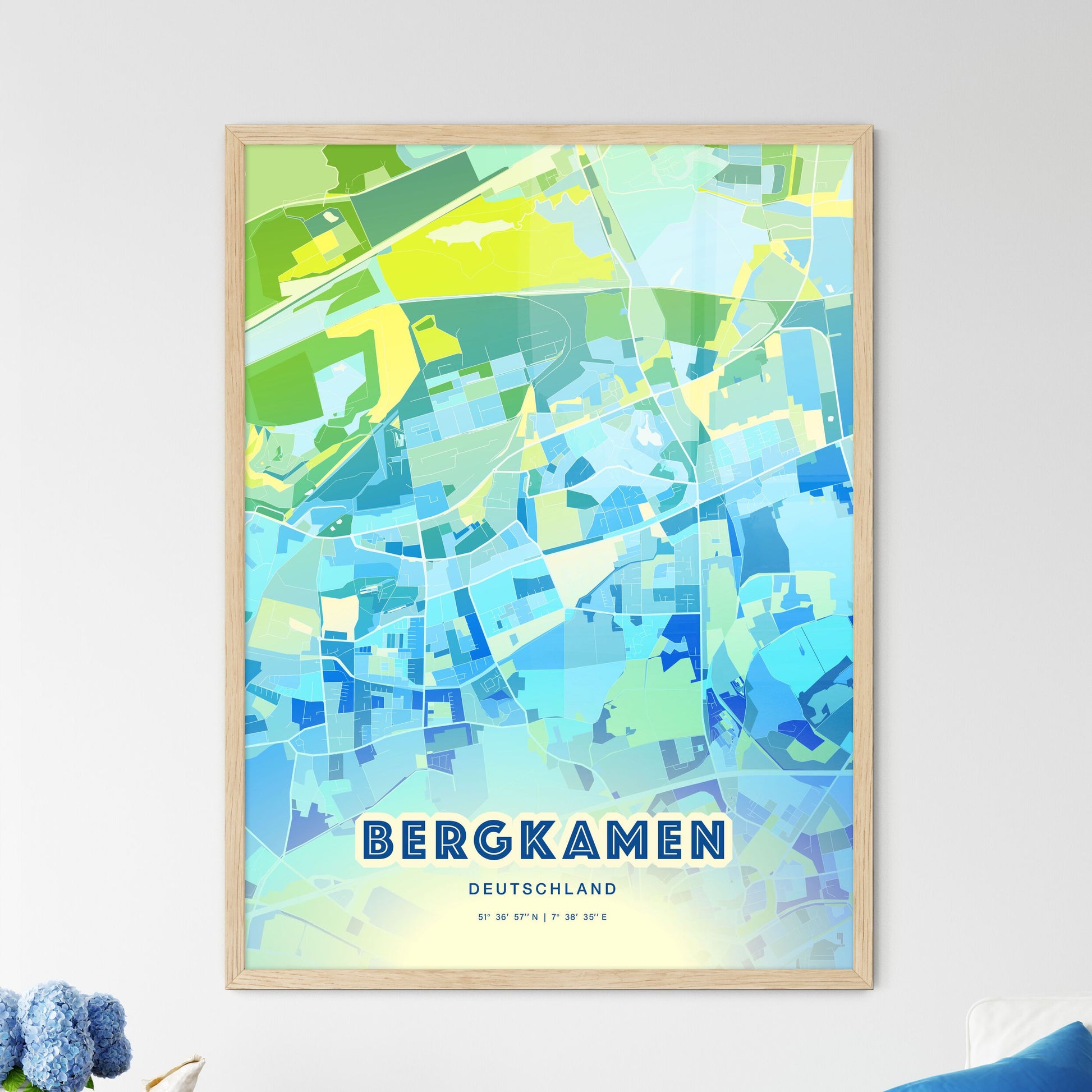 Colorful BERGKAMEN GERMANY Fine Art Map Cool Blue