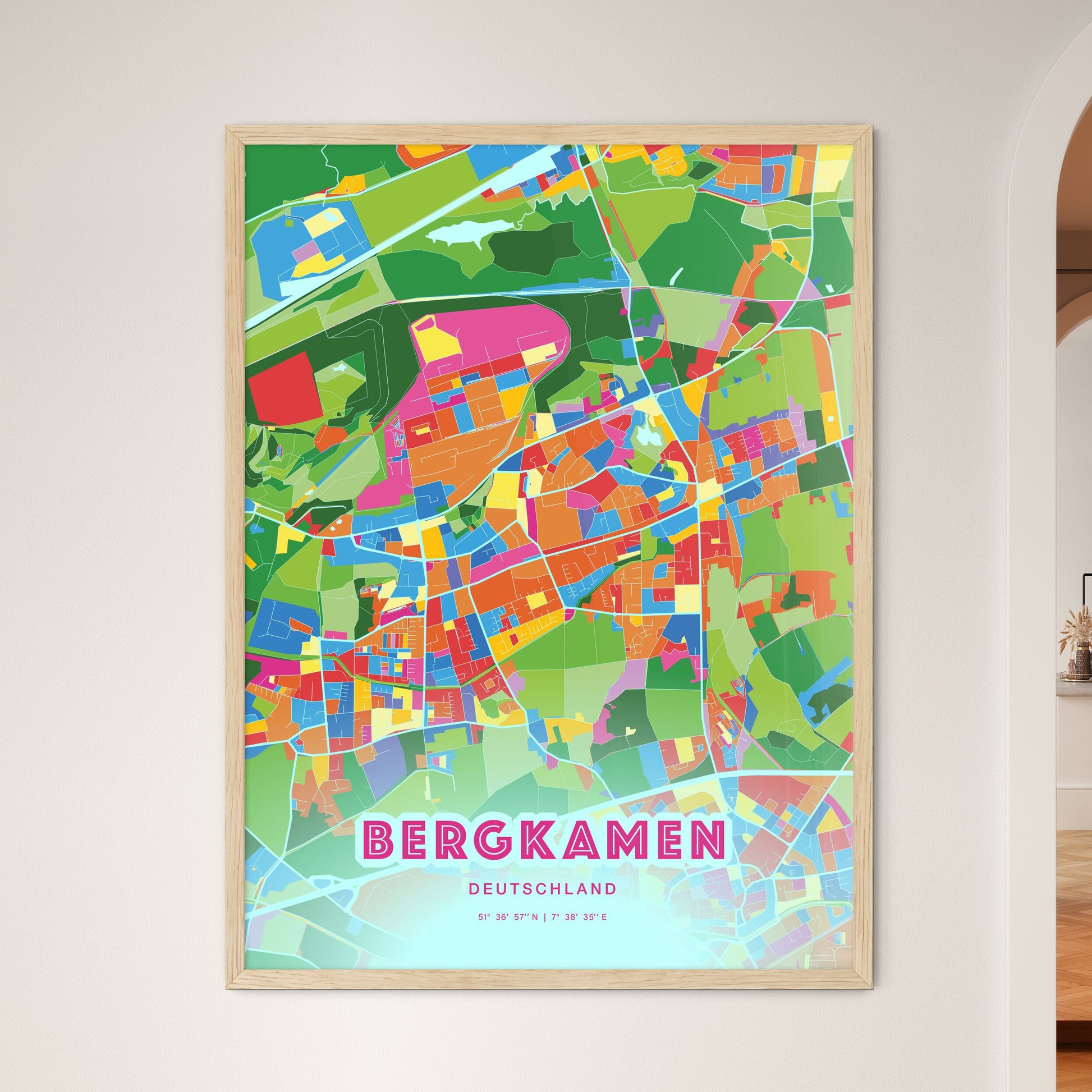 Colorful BERGKAMEN GERMANY Fine Art Map Crazy Colors