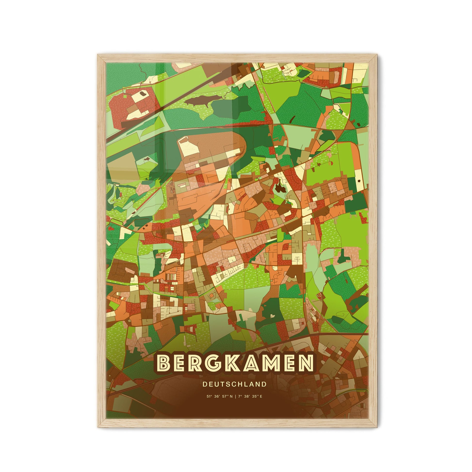 Colorful BERGKAMEN GERMANY Fine Art Map Farmhouse